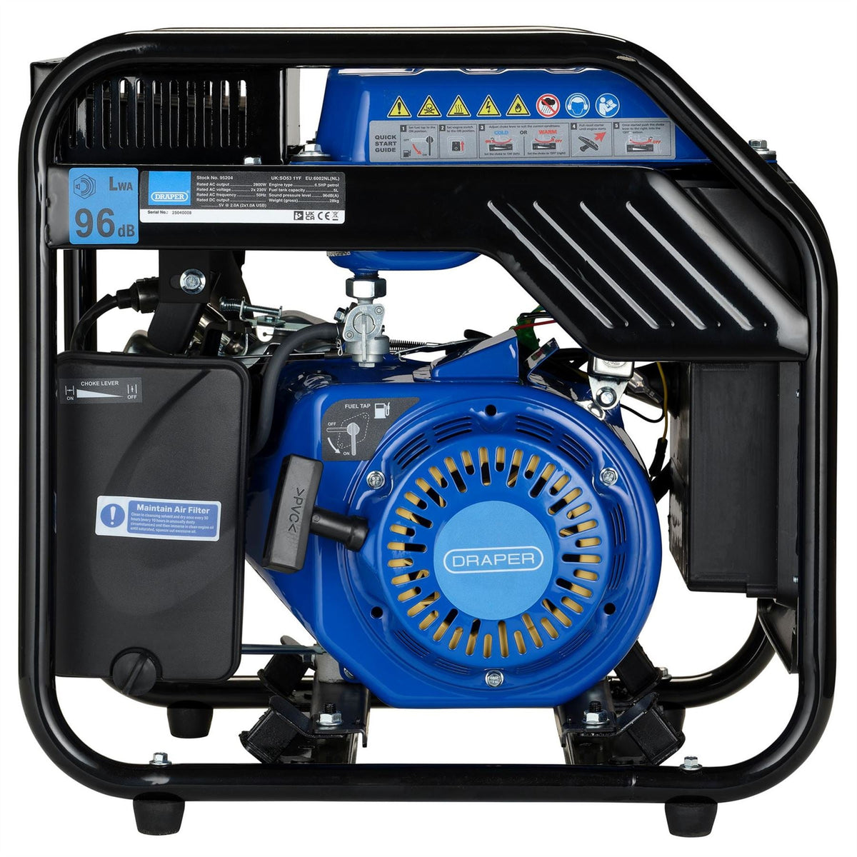 Draper Petrol Open Frame Inverter Generator 2800W 95204 White Rose Tools