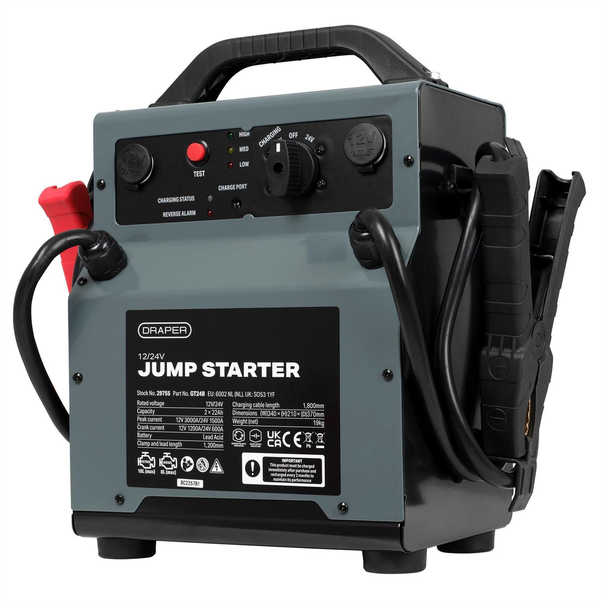 Draper 12/24V Jump Starter 3000/1500A 29755 White Rose Tools