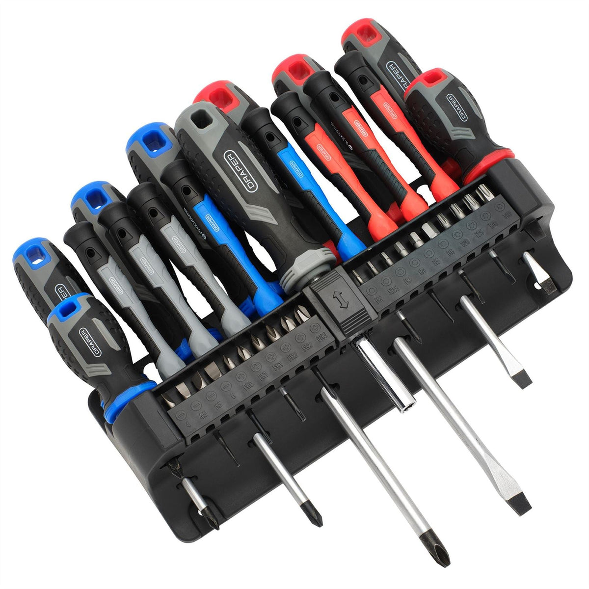 Draper Screwdriver Set with Wall Mountable Rack (37 Piece) 31672 White Rose Tools