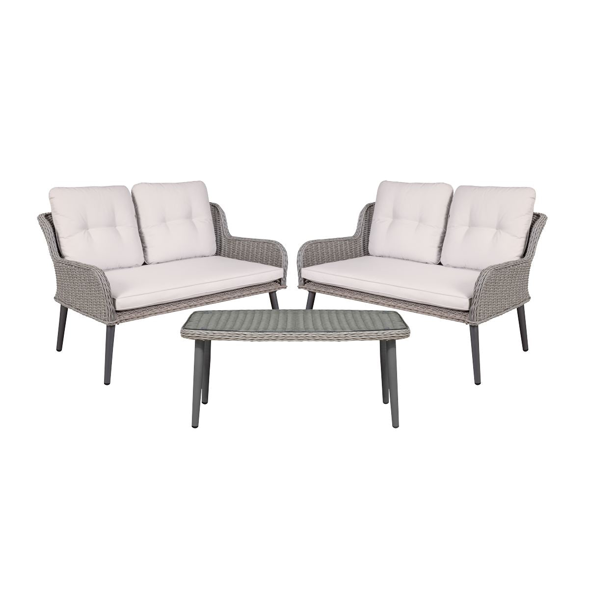 Dellonda Buxton Rattan Wicker 3 Piece Outdoor Balcony Coffee Table Set, Grey