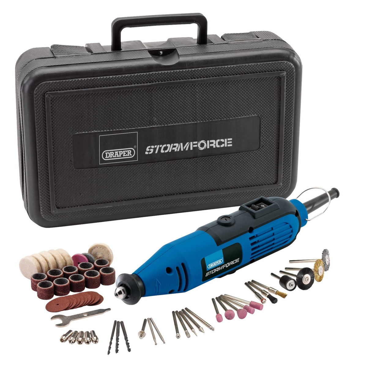 Draper 230V Rotary Multi-Tool Kit 135W (57 Piece) 58307 White Rose Tools