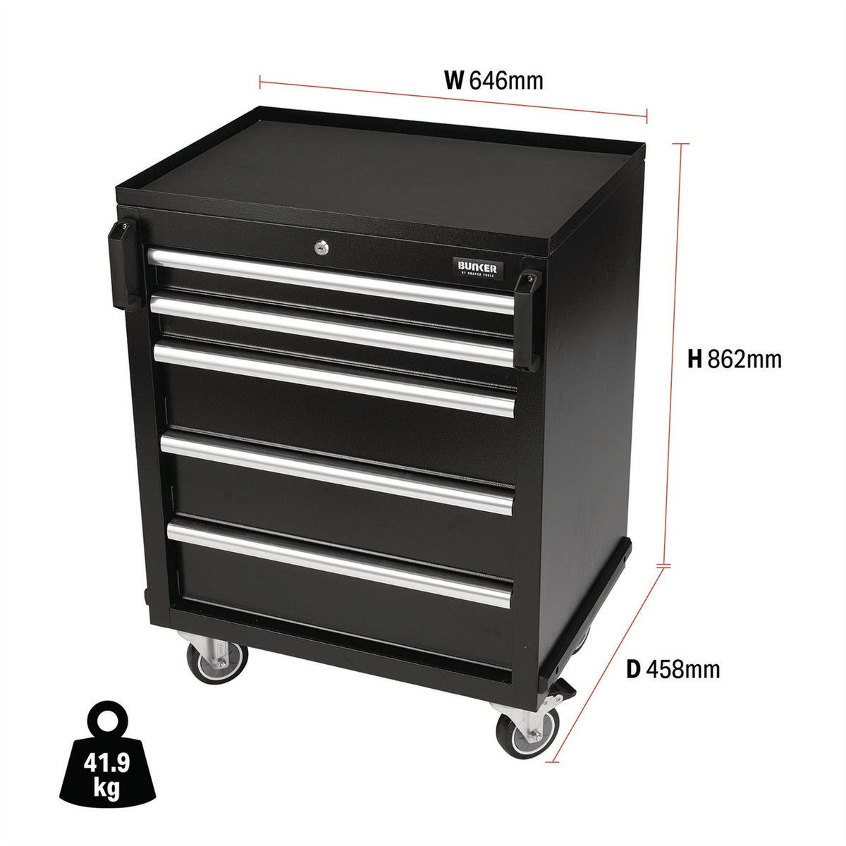 BUNKER Modular Mobile Cabinet 5 Drawer 646mm 29792 White Rose Tools