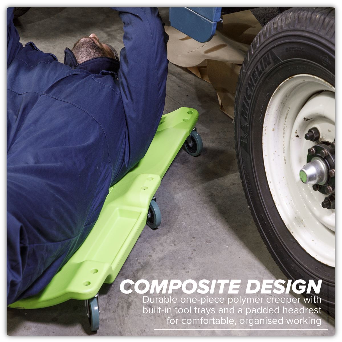 Sealey Composite Creeper with 6 Wheels - Hi-Vis Green