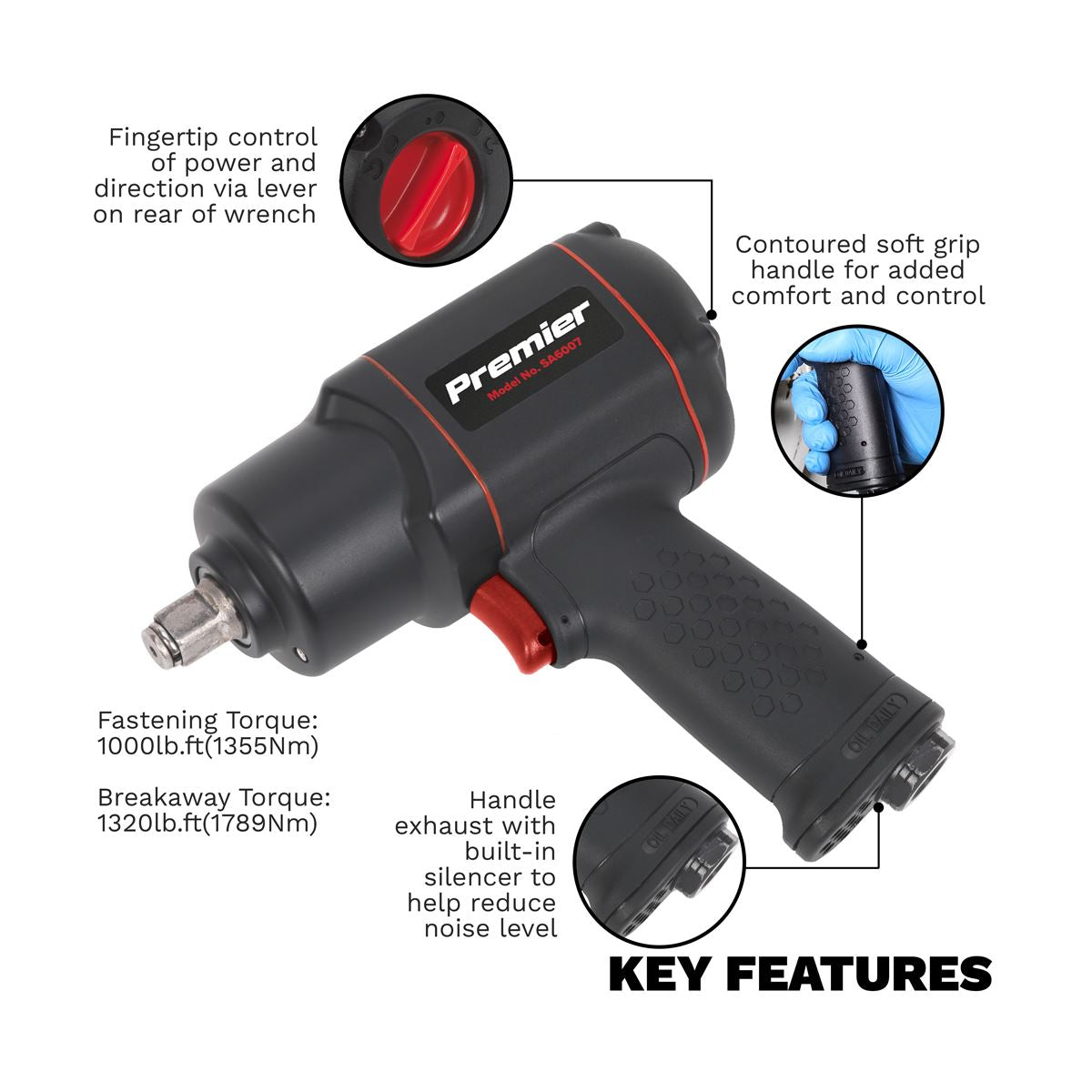 Sealey Premier Air Impact Wrench 1/2"Sq Drive - Twin Hammer