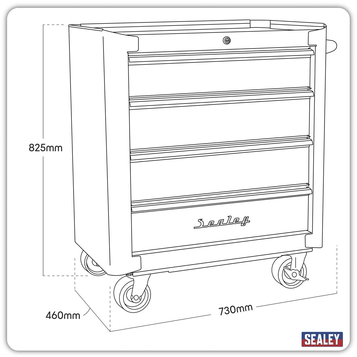 Sealey Premier Rollcab 4 Drawer Retro Style- Black with Red Anodised Drawer Pulls