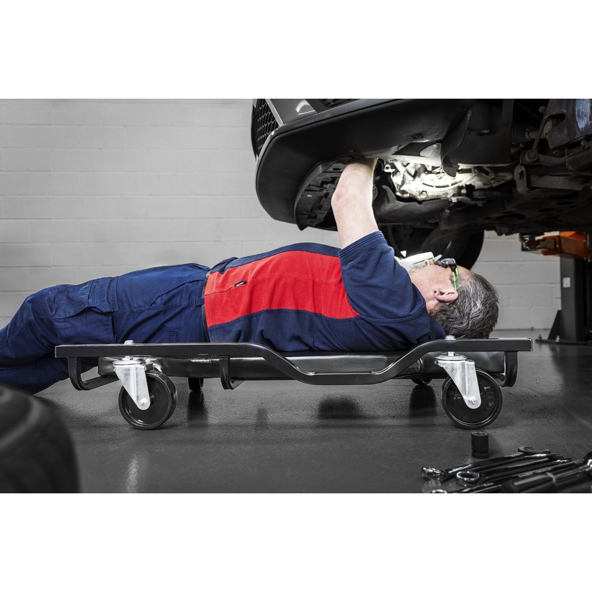 Sealey Steel Creeper with 4 Rough Ground Wheels