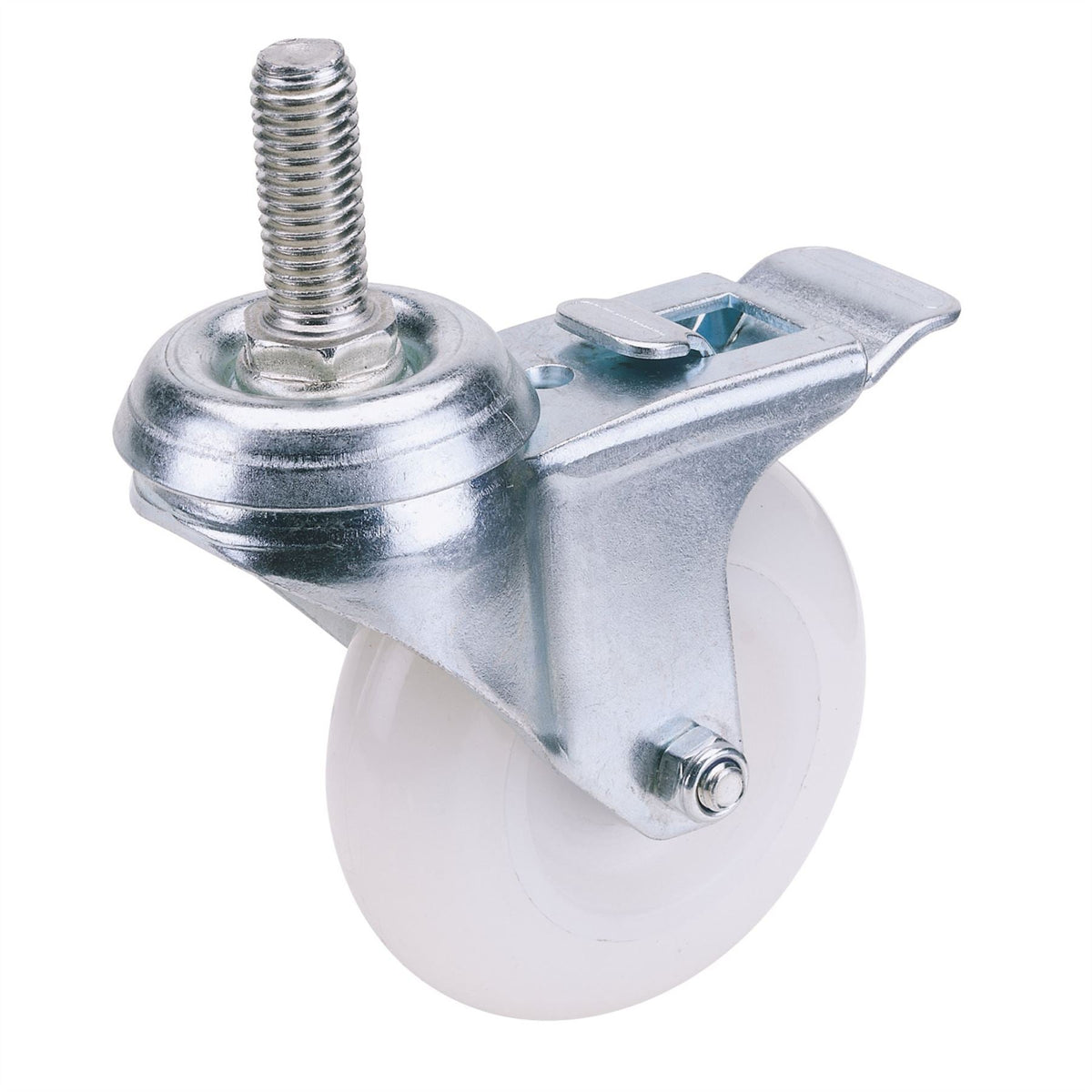 Draper Swivel Bolt Fixing Nylon Wheel with Brake 75mm Diameter S.W.L. 70kg 65501 White Rose Tools