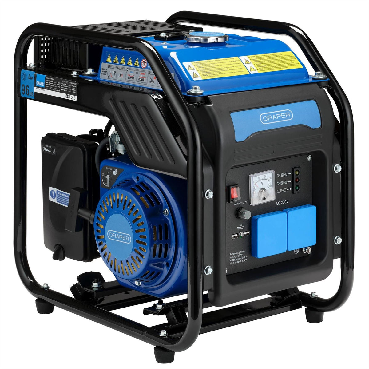 Draper Petrol Open Frame Inverter Generator 2800W 95204 White Rose Tools