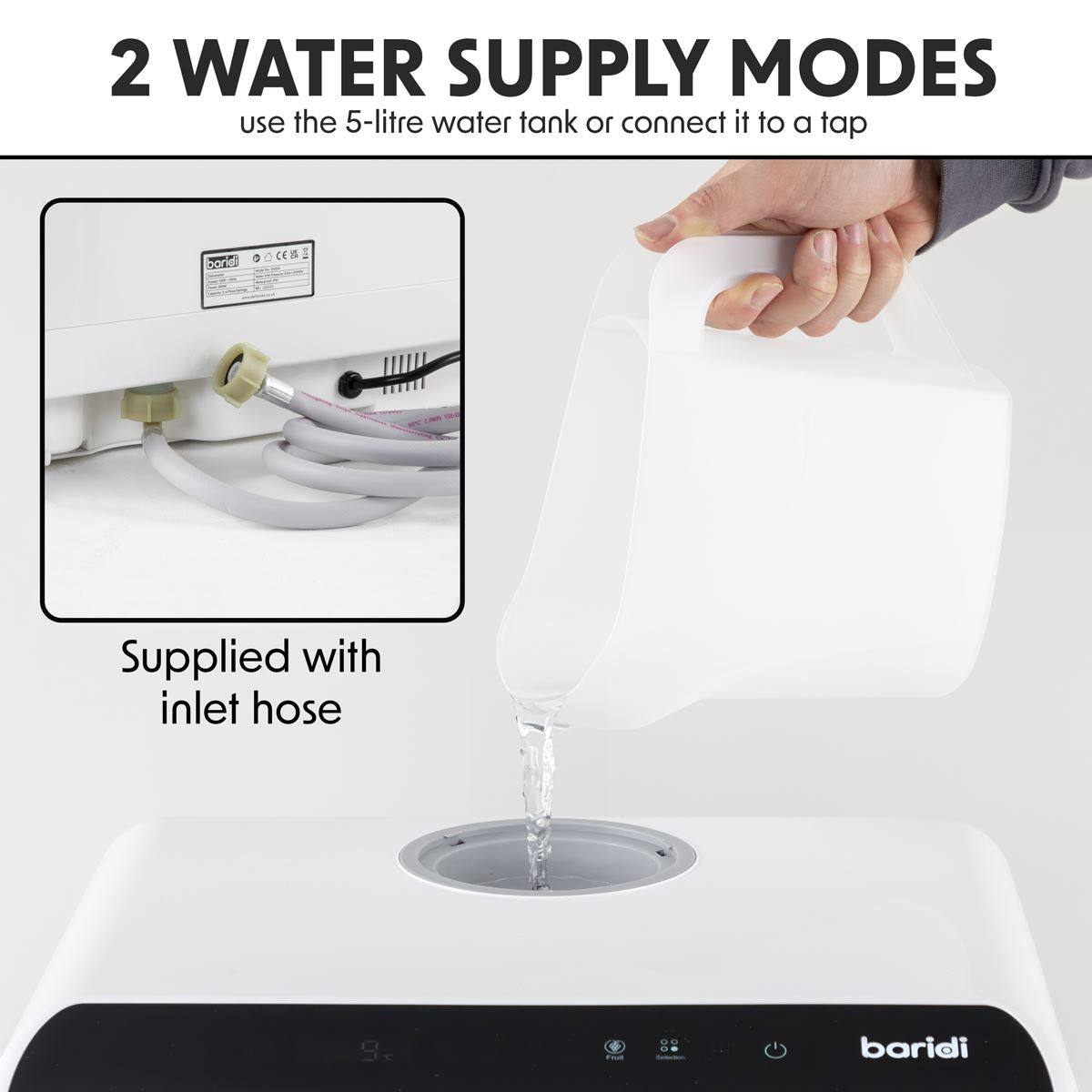Baridi 2-4 Place Settings Mini Portable Tabletop Dishwasher, 5 Wash Functions White Rose Tools