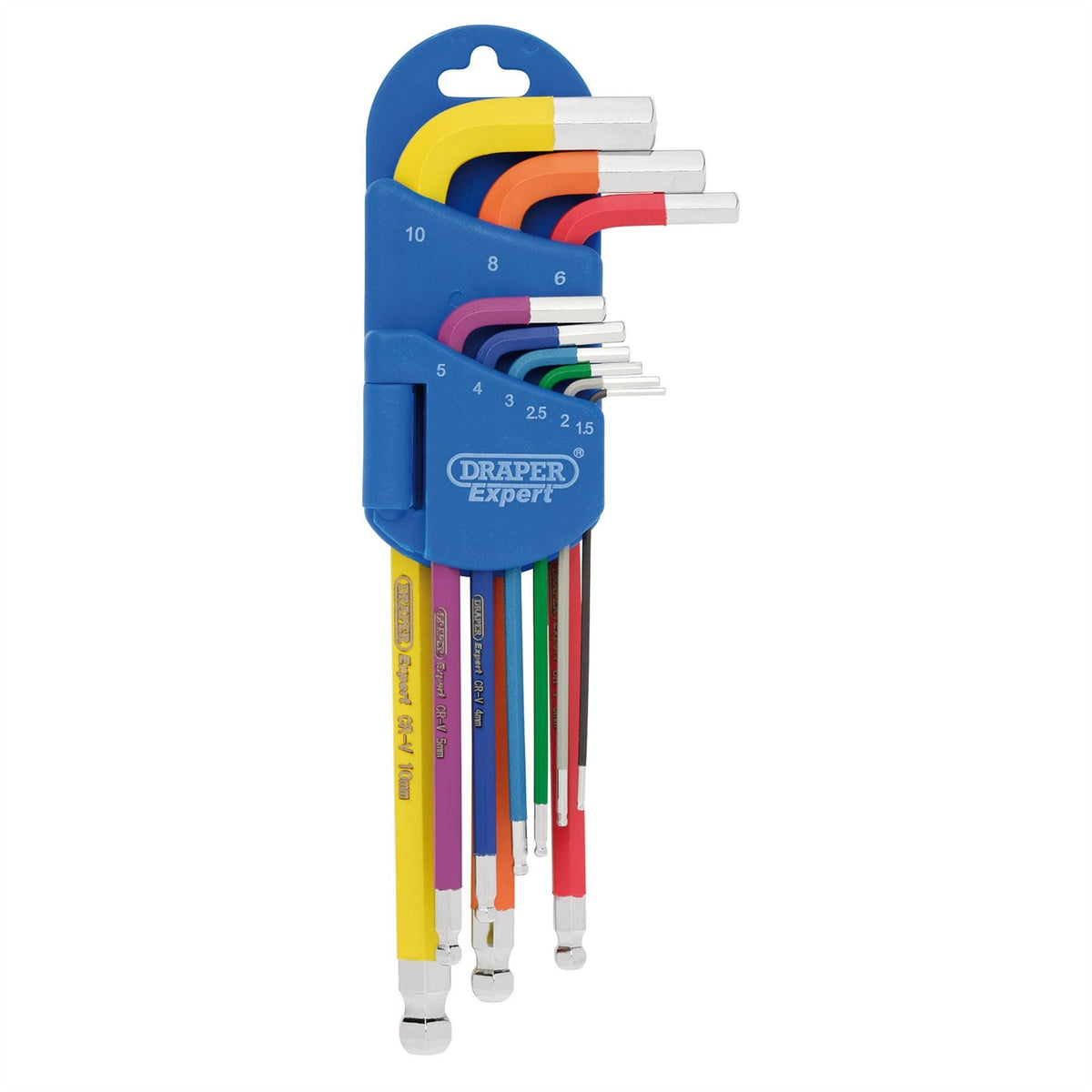 Draper Expert Metric Hex. and Ball End Key Set Colour Coded (9 Piece) 66132 White Rose Tools