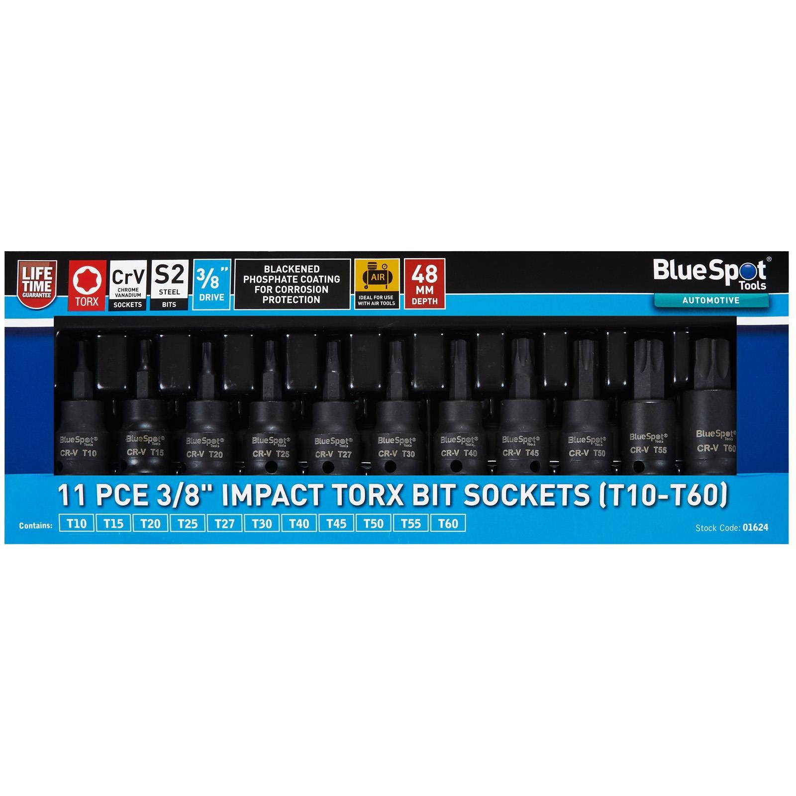 BlueSpot Impact Torx Socket Bit Set 3/8" Drive T10-T60 11 Piece