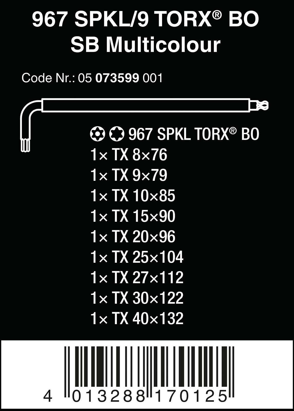 Wera Torx Key Set 967/9 TX BO Multicolour 1 L Key Set for Tamper-Proof TORX Screws 9 Pieces