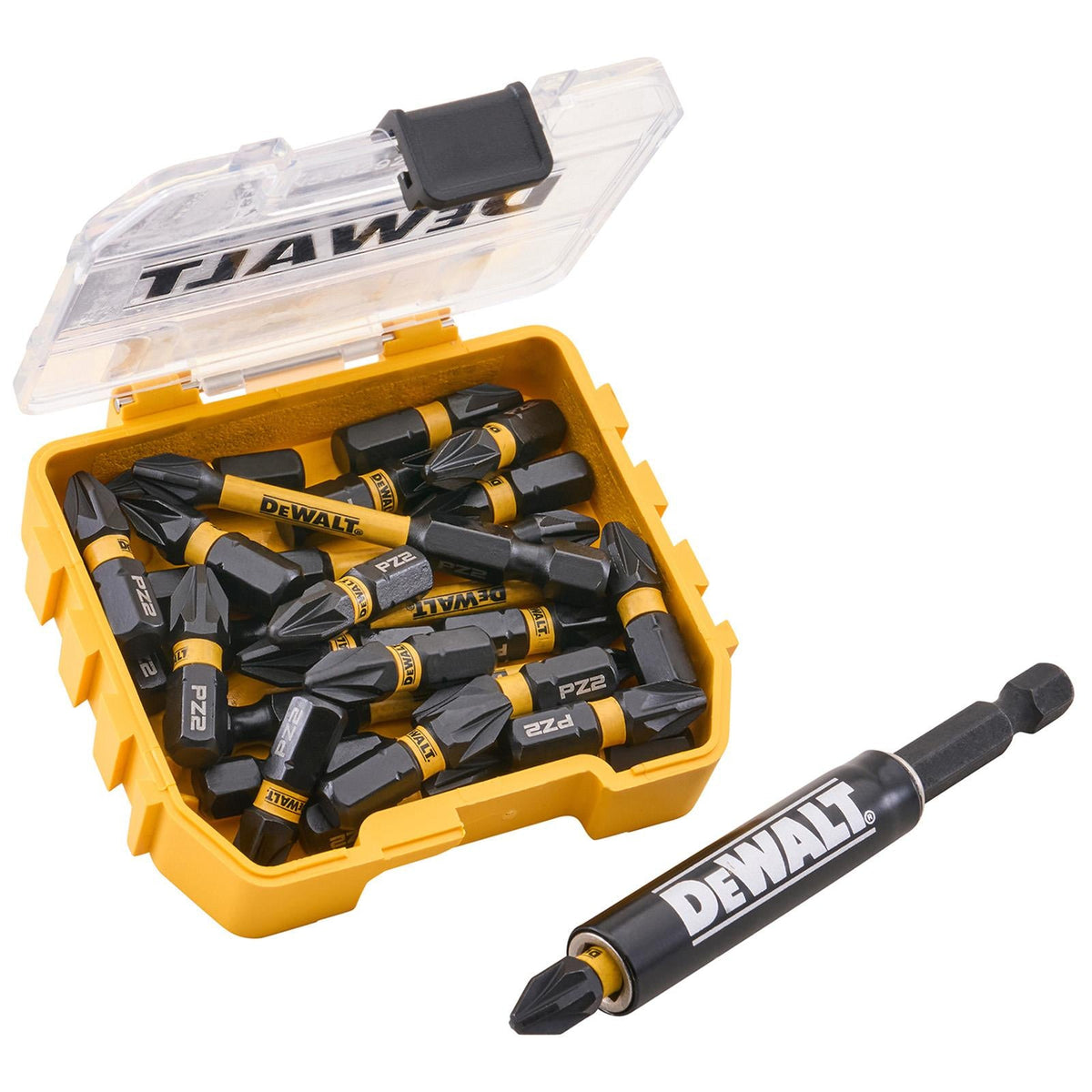 DeWalt 25 Piece FlexTorq PZ2 25 & 50mm Impact Screwdriver Bit Set with Magnetic Bit Holder DT70589T White Rose Tools