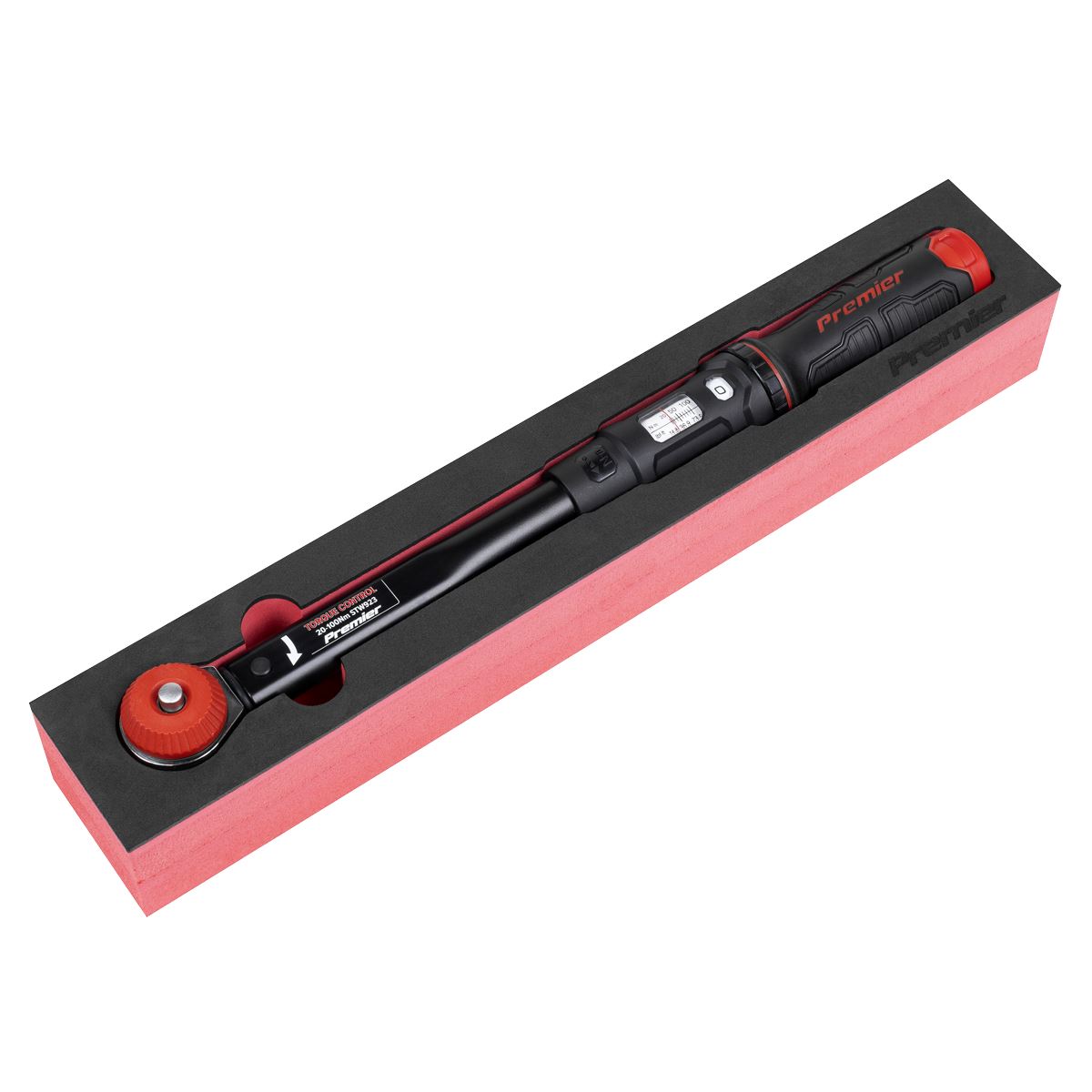 Sealey Premier Black Calibrated Micrometer Torque Wrench with 3/8"Sq Push-Through Drive 20-100Nm White Rose Tools