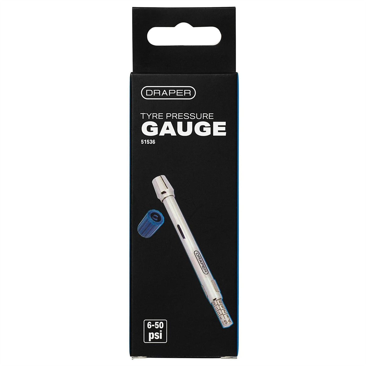 Draper Tyre Pressure Gauge with End Mount 51536 White Rose Tools