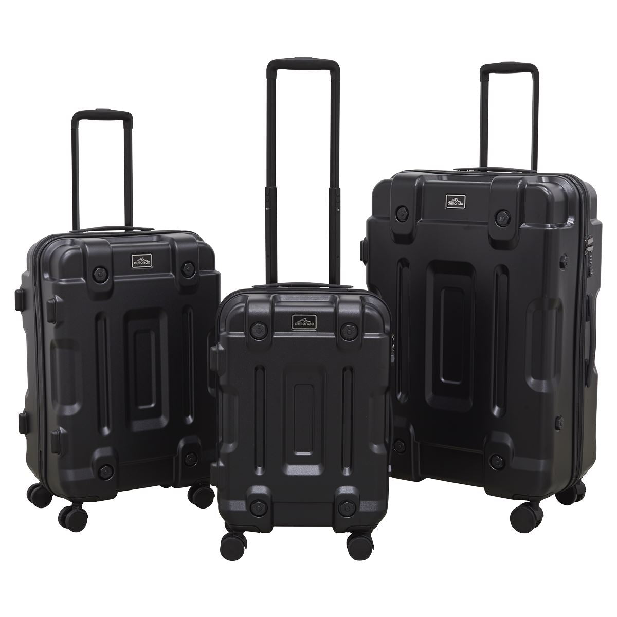 Dellonda 3-Piece Lightweight ABS Luggage Set - 20", 24", 28" - Black - DL10