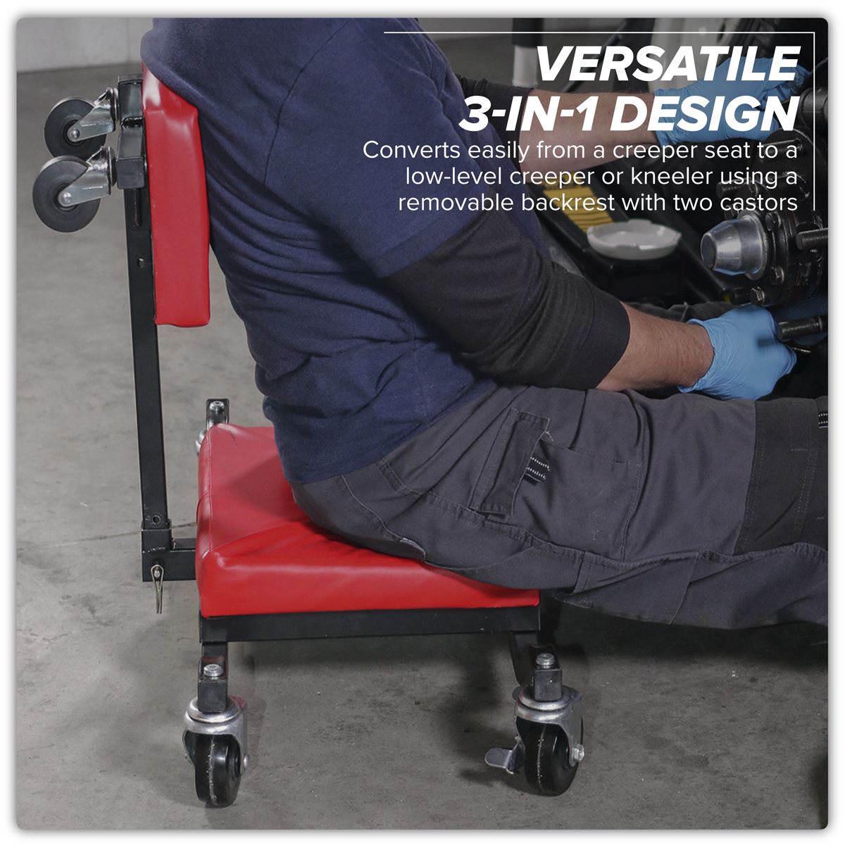 Sealey Low Level Creeper, Seat & Kneeler - White Rose Tools