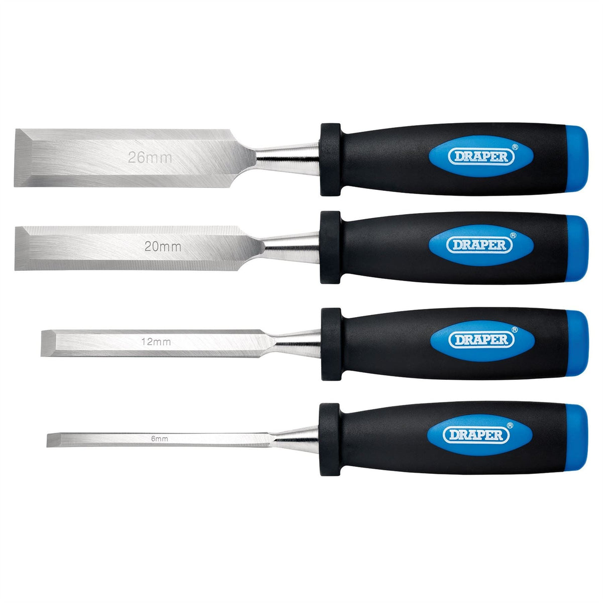 Draper Soft Grip Bevel Edge Wood Chisel Set (4 Piece) 83351 White Rose Tools