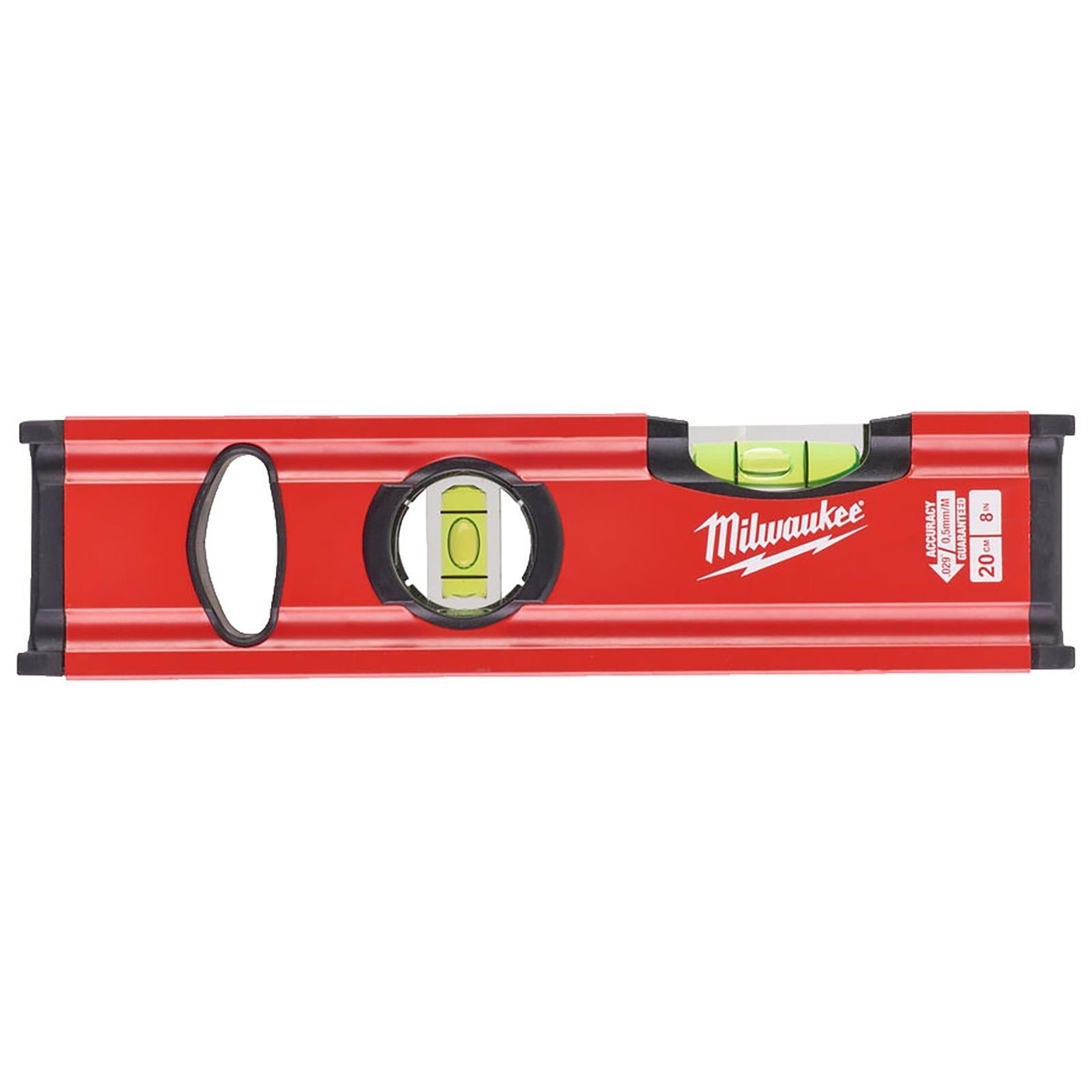 Milwaukee 20cm Spirit Level Slim Box Shockproof Measuring 2 Vial Precision Milled
