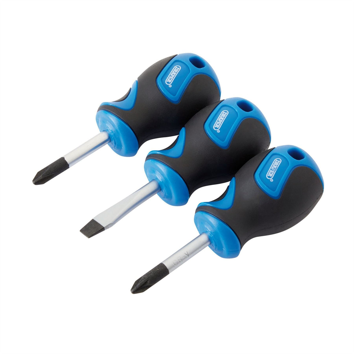 Draper Stubby Soft Grip Screwdriver Set (3 Piece) 32604 White Rose Tools