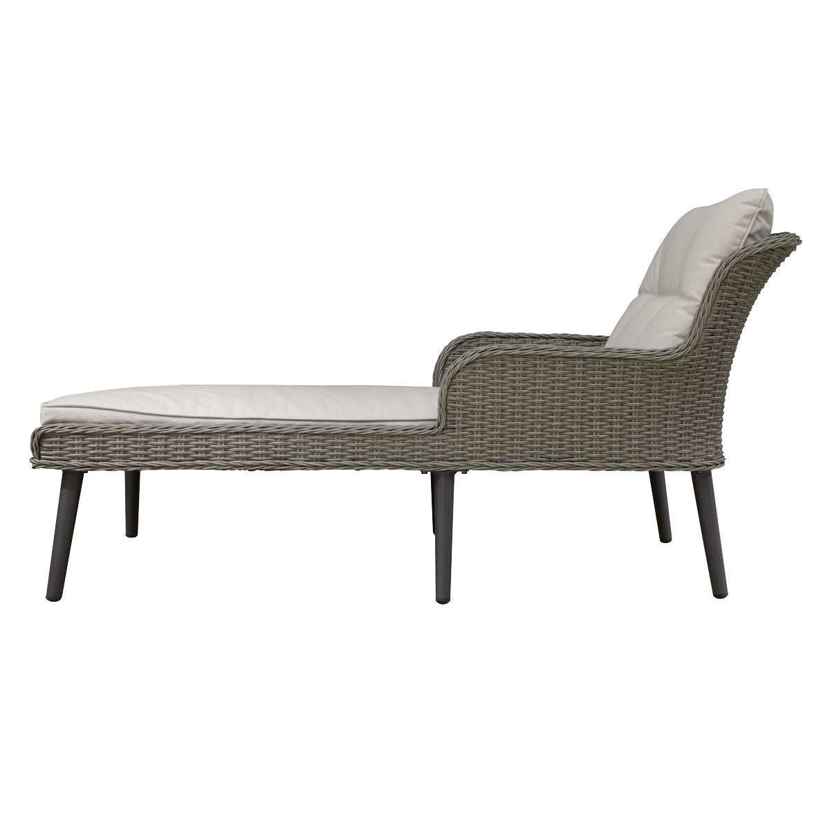 Dellonda Buxton Rattan Wicker Sun Lounger with Armrests Washable Cushions, Grey