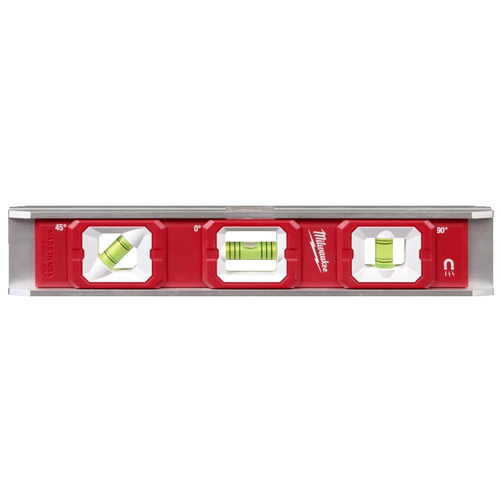 Milwaukee 25cm Base Torpedo Spirit Level Magnetic Hi-Vis Vials Slim Aluminium Frame Measuring