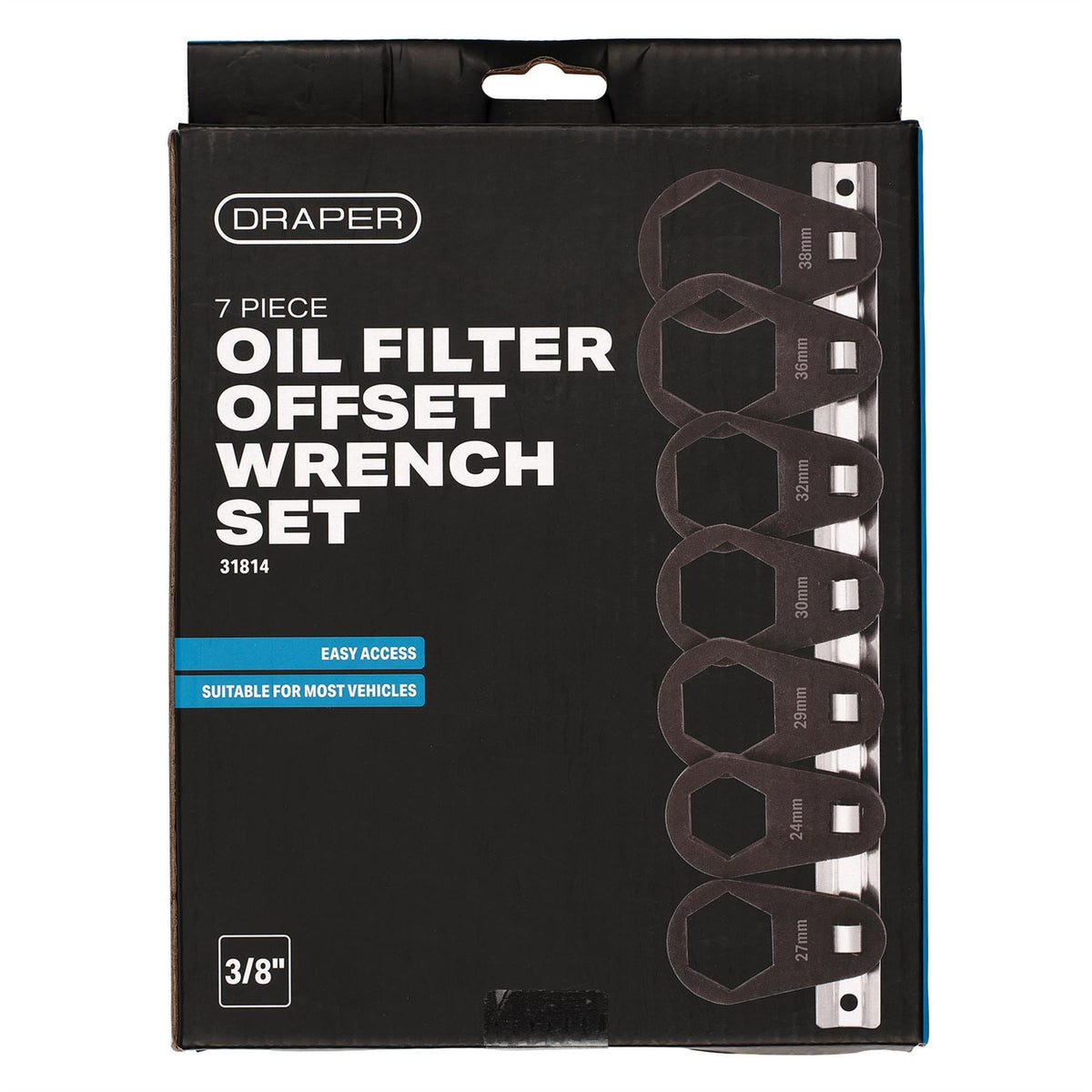 Draper Oil Filter Offset Wrench Set 3/8" Sq. Dr. 6-Point (7 Piece) 31814 White Rose Tools