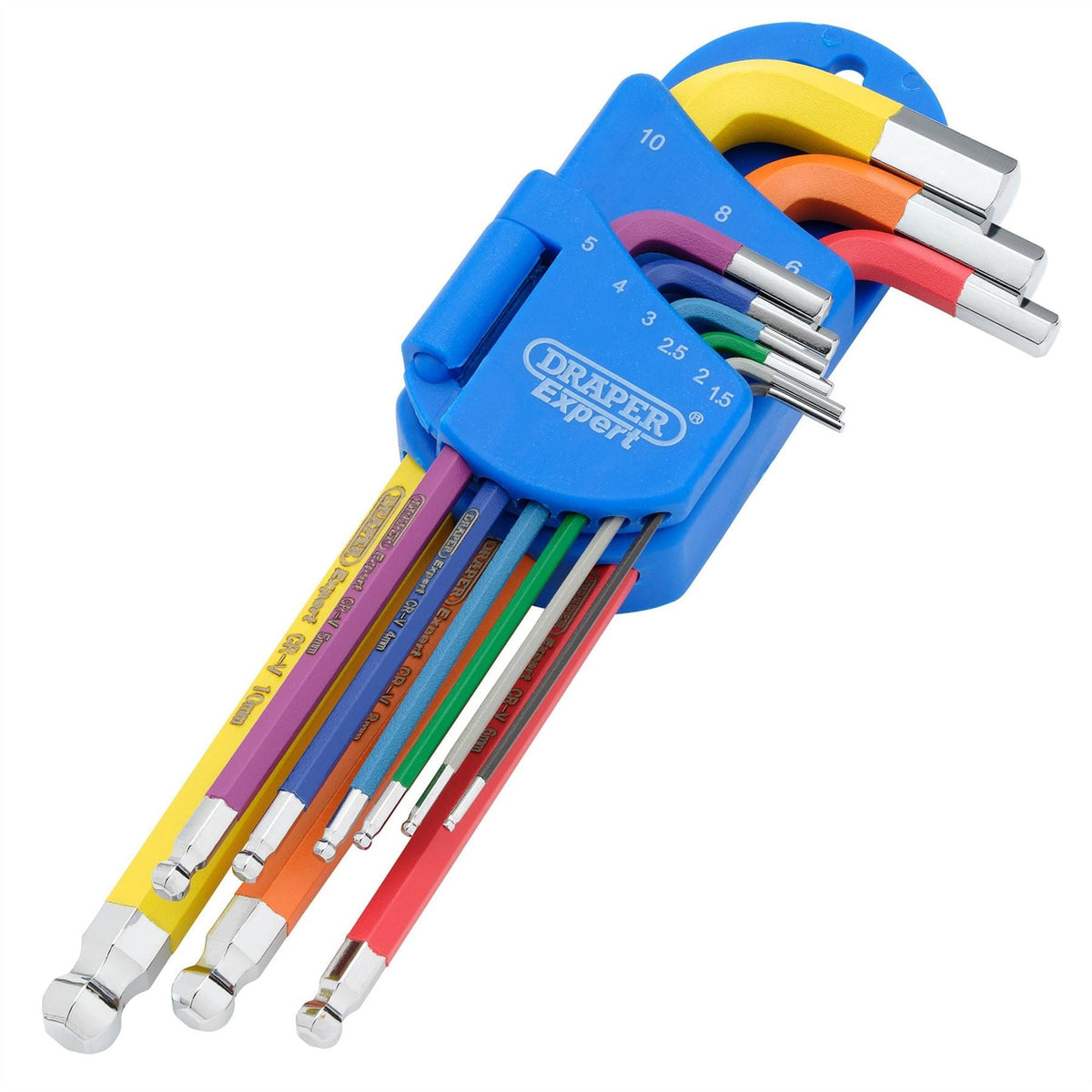 Draper Expert Metric Hex. and Ball End Key Set Colour Coded (9 Piece) 66132 White Rose Tools