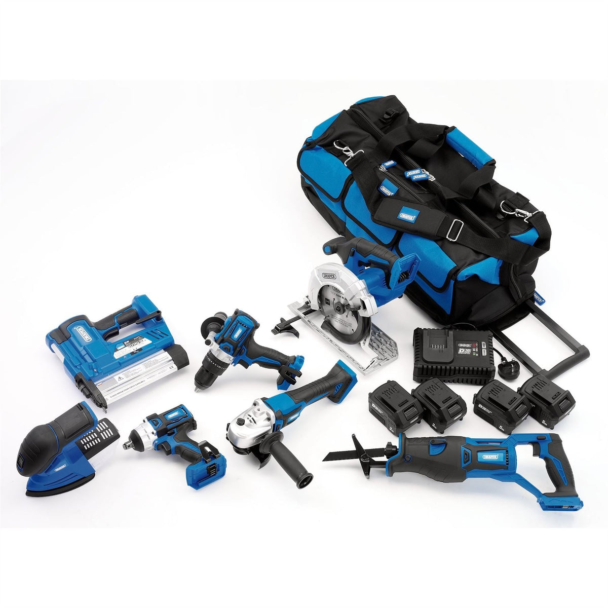 Draper D20 20V Jumbo Kit 7 x Power Tools 2 x Batteries 1 x Charger 1 x Tool Bag 90473 White Rose Tools