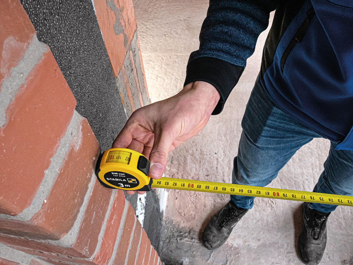 STABILA Pocket Tape Measure 3m BM150 Metric Scale 16mm Width Top Reading 19839 White Rose Tools