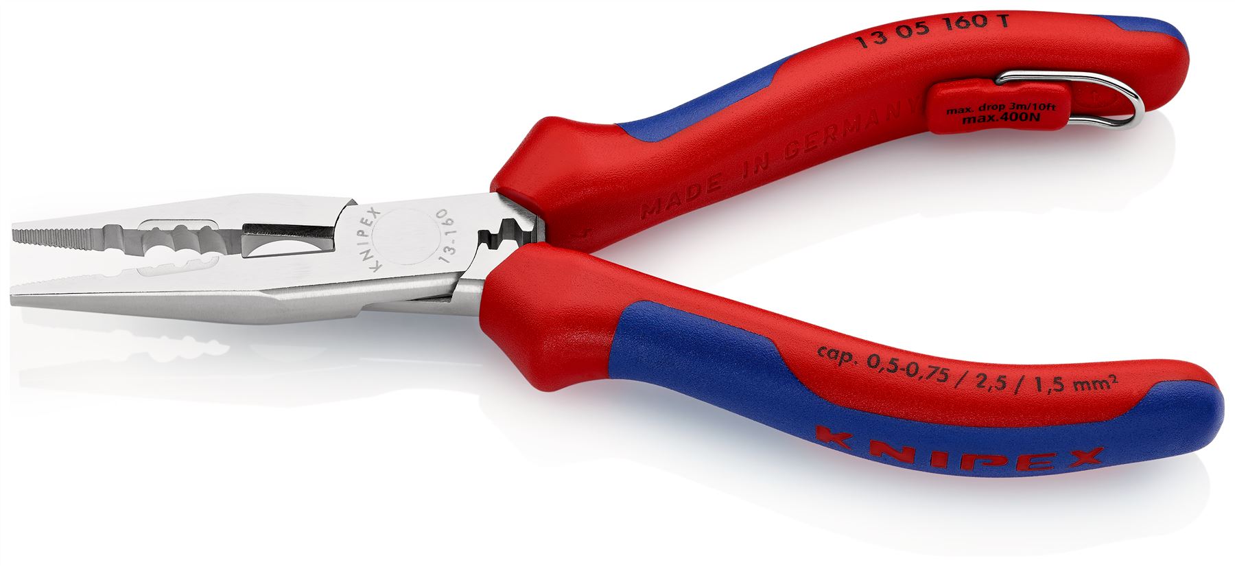 Knipex Electricians Pliers 160mm Multi Component Grips Chrome Plated with Tether Point 13 05 160 T