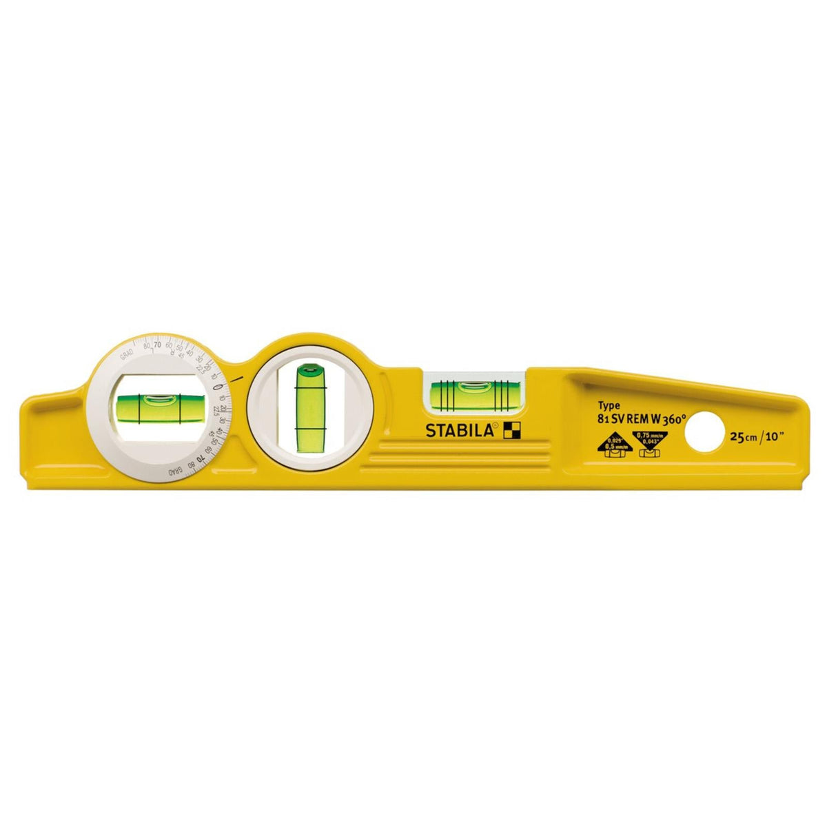 STABILA Torpedo Spirit Level 25cm with Belt Pouch Type 81 SV REM W360 16670 White Rose Tools