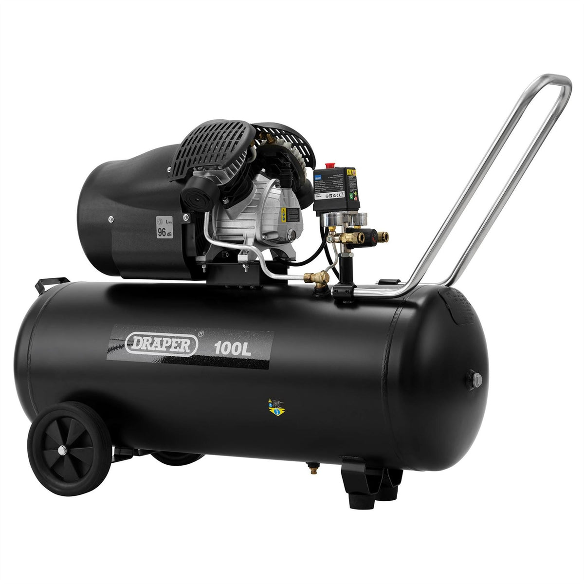 Draper 230V 100L Direct Drive V-Twin Air Compressor 2.2kW/3HP 65396 White Rose Tools