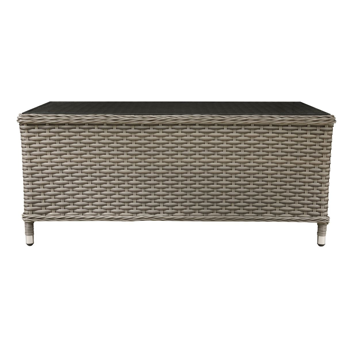 Dellonda Chester Rattan Wicker Outdoor Coffee Table with Tempered Glass Top, Brown