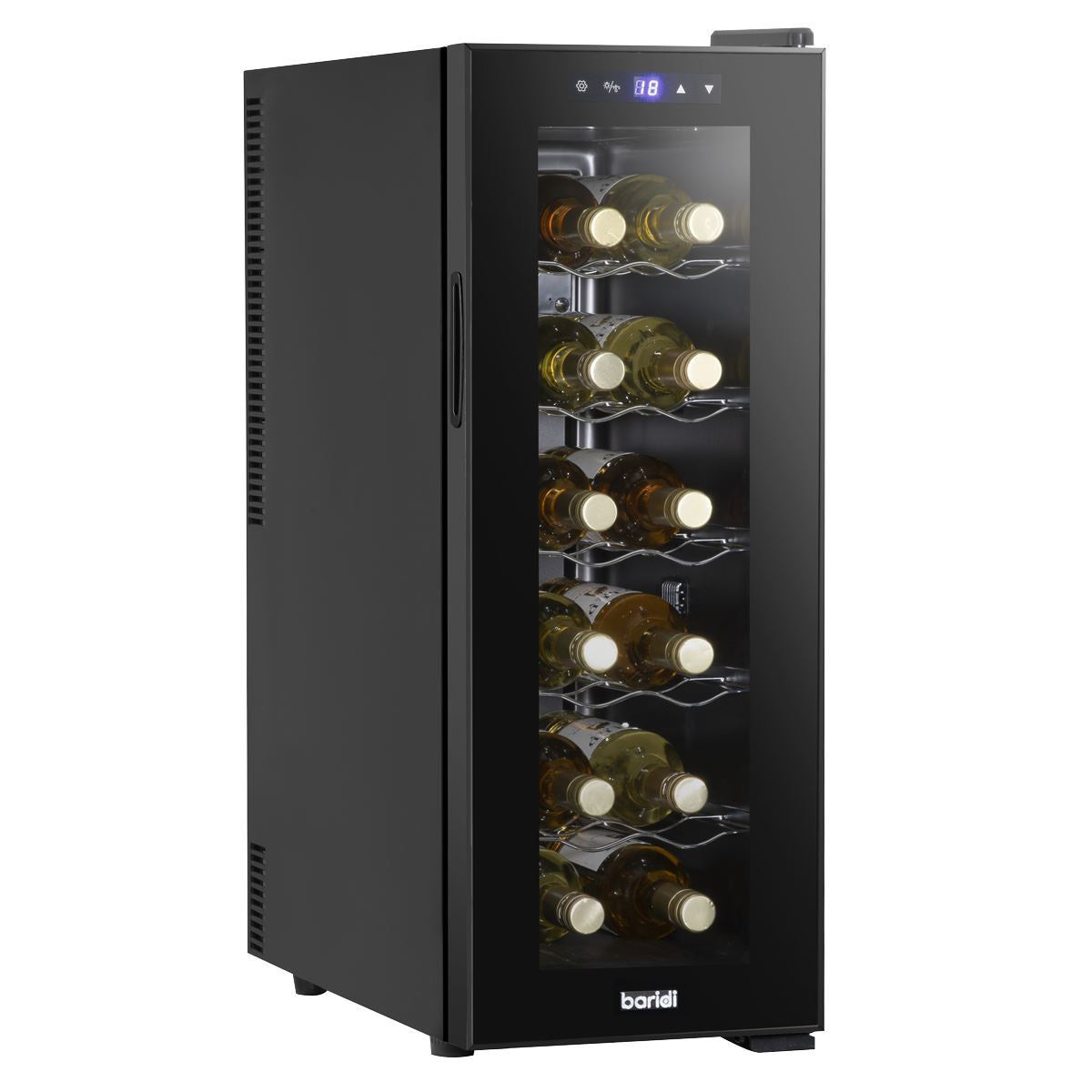 Baridi 12 Bottle Wine Cooler with Digital Touch Screen Controls & LED Light, Black