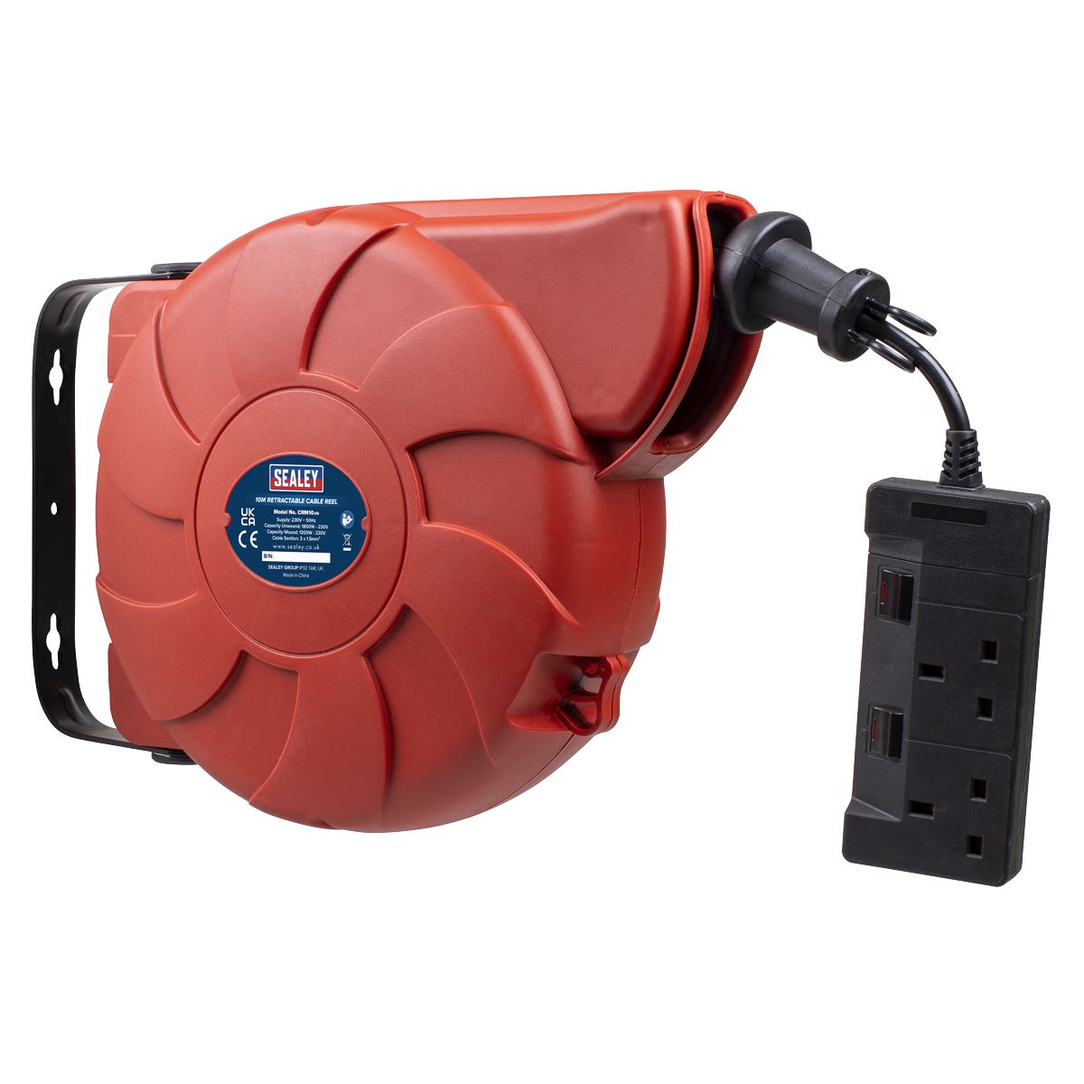 Sealey Cable Reel System Retractable 10m 2 x 230V Socket