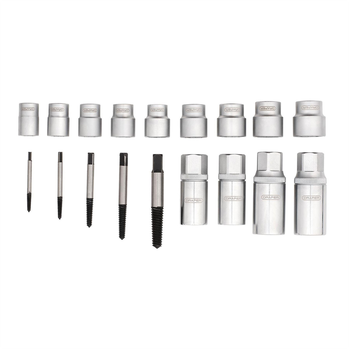 Draper Nut Bolt Stud and Screw Extactor Set (18 Piece) 31812 White Rose Tools