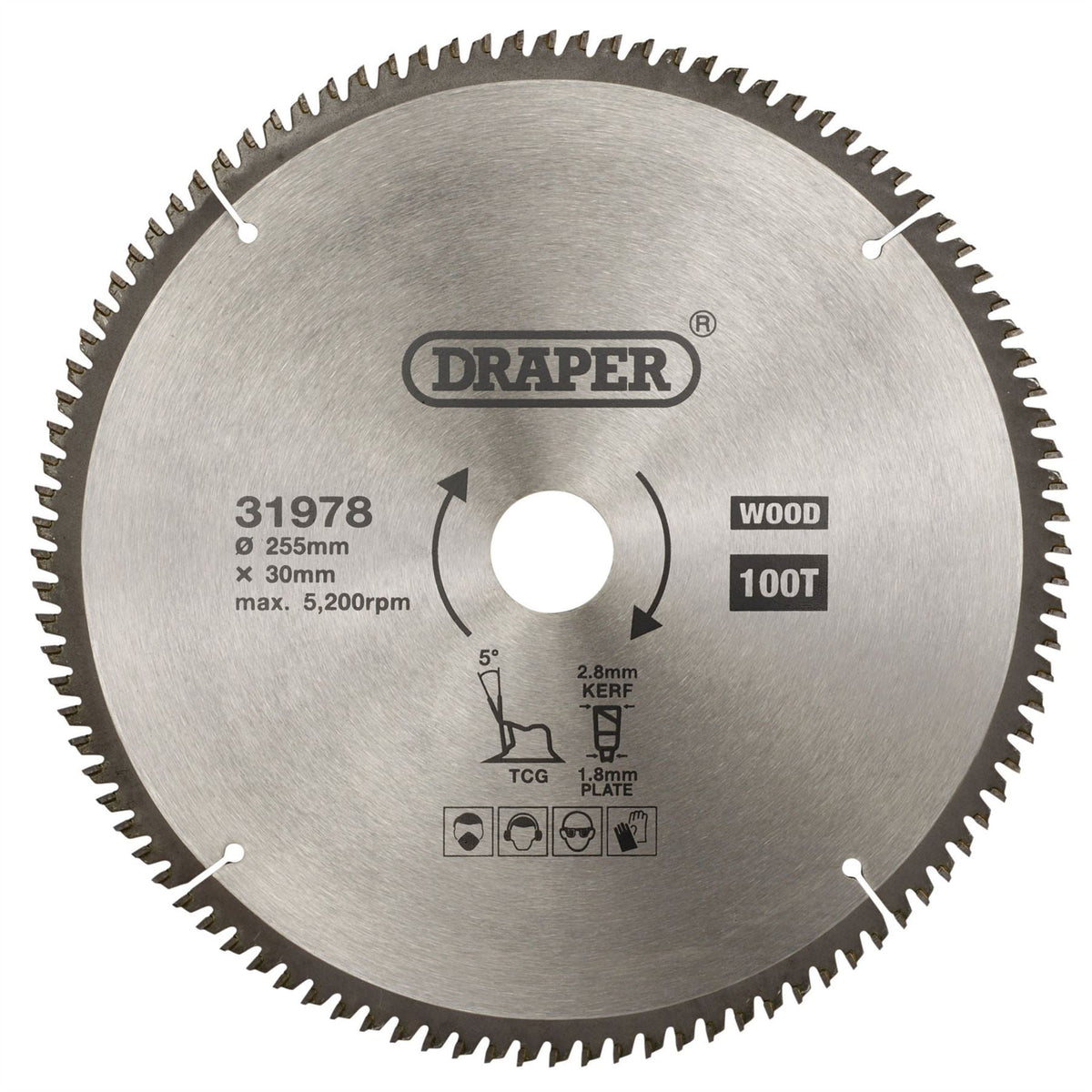 Draper TCT Triple Chip Grind Circular Saw Blade 255 x 30mm 100T 31978 White Rose Tools