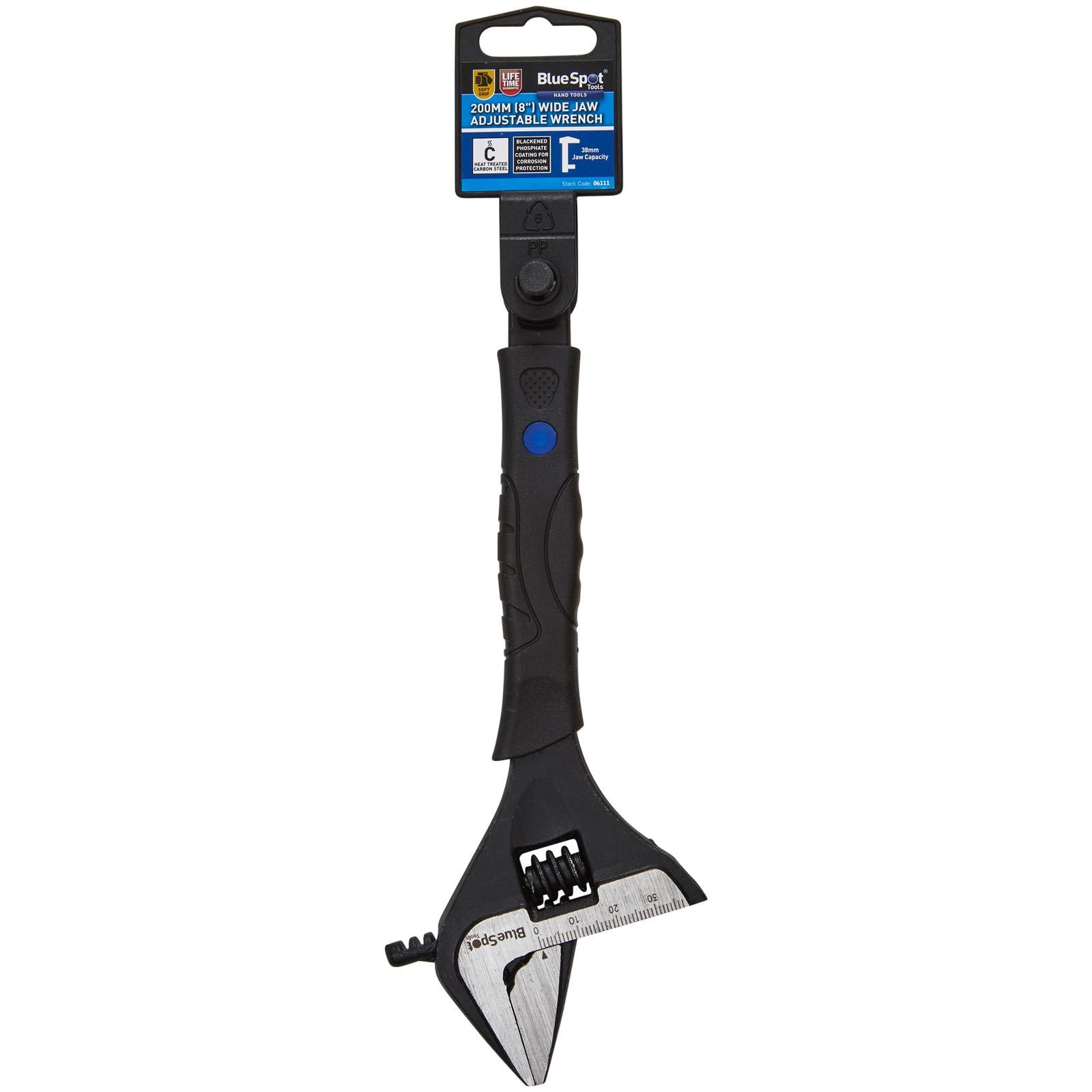 BlueSpot Adjustable Wrench Wide Jaw 200mm 8in Jaw Capacity 39mm