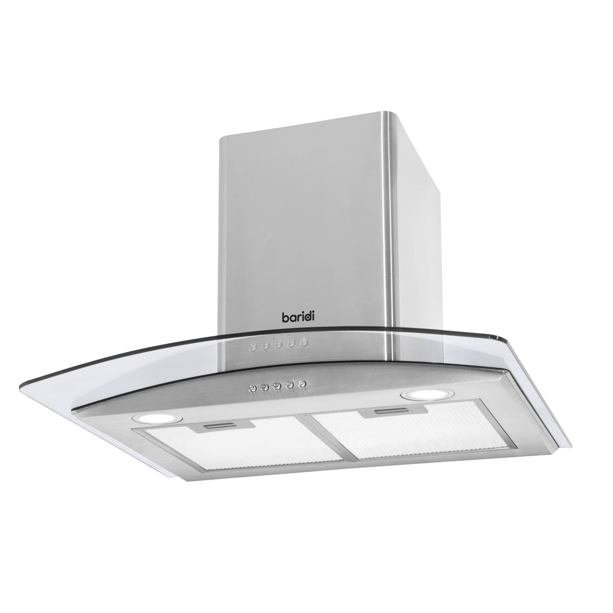 Baridi 60cm Curved Glass Cooker Hood with Carbon Filters, LED Lights, Stainless Steel