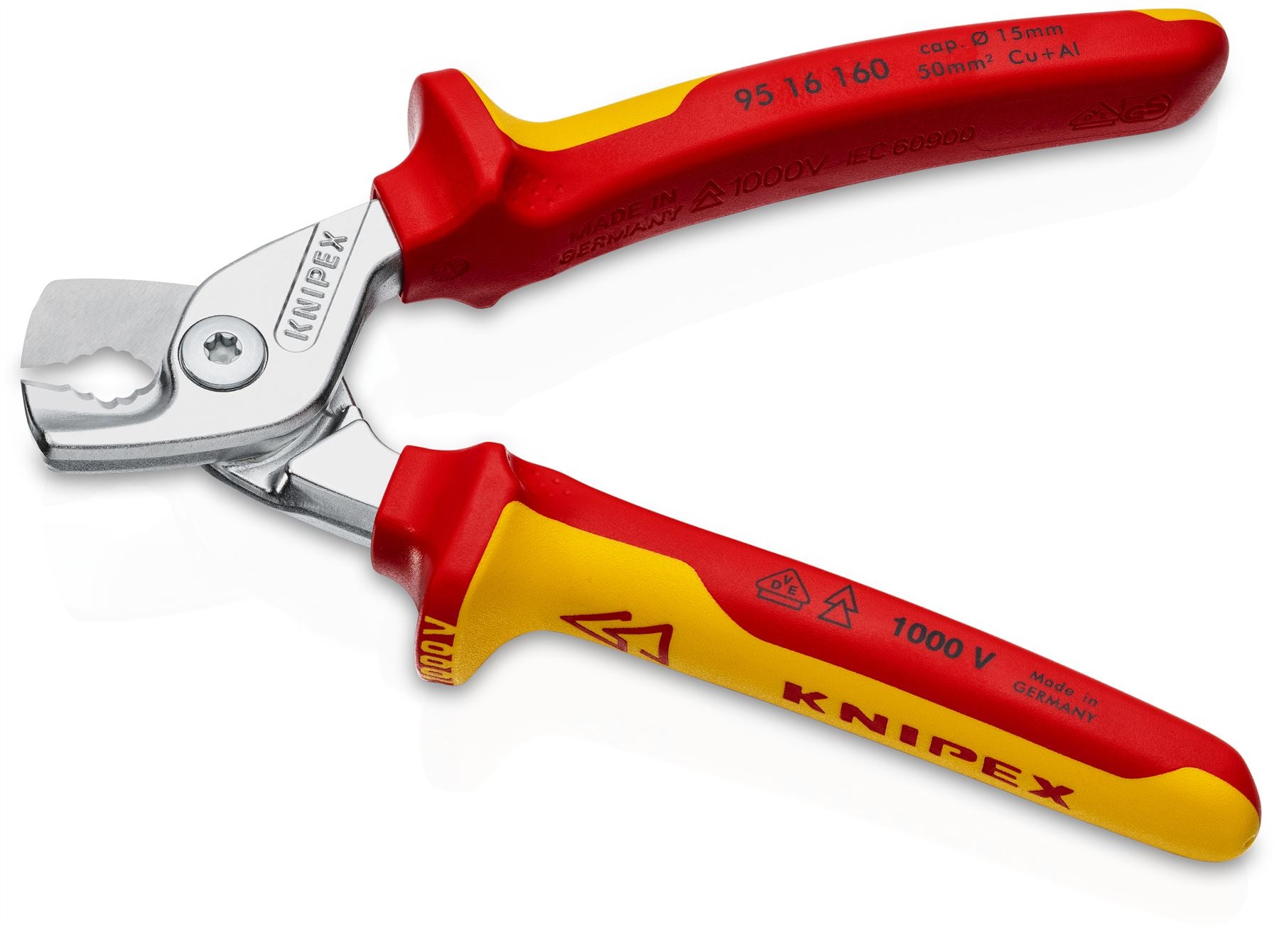 KNIPEX StepCut Cable Shears Cutting Pliers 15mm Capacity 160mm Chrome VDE Insulated Multi Component Grips 95 16 160 SB