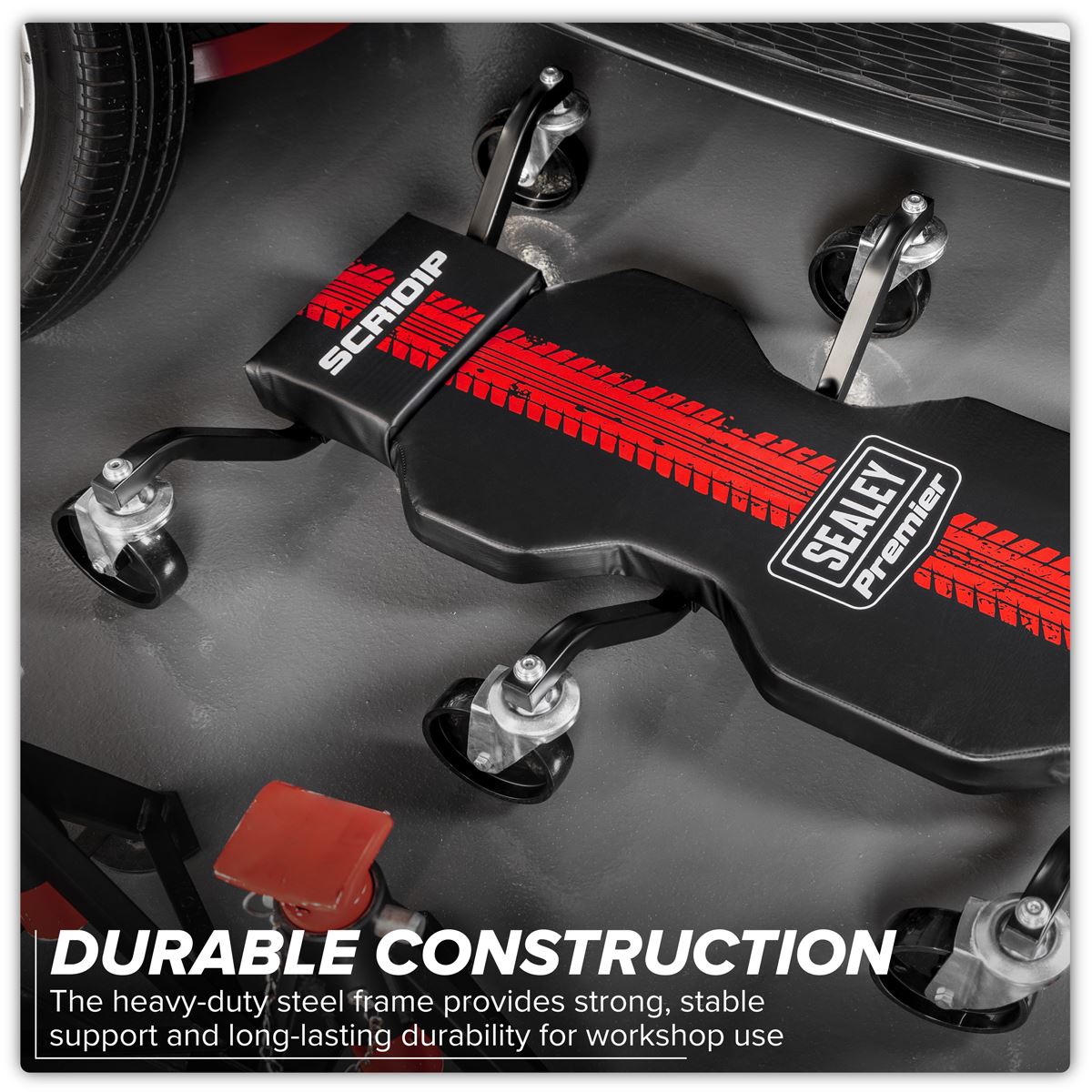 Sealey Steel Creeper with 6 Rough Ground 5" Wheels & Headrest