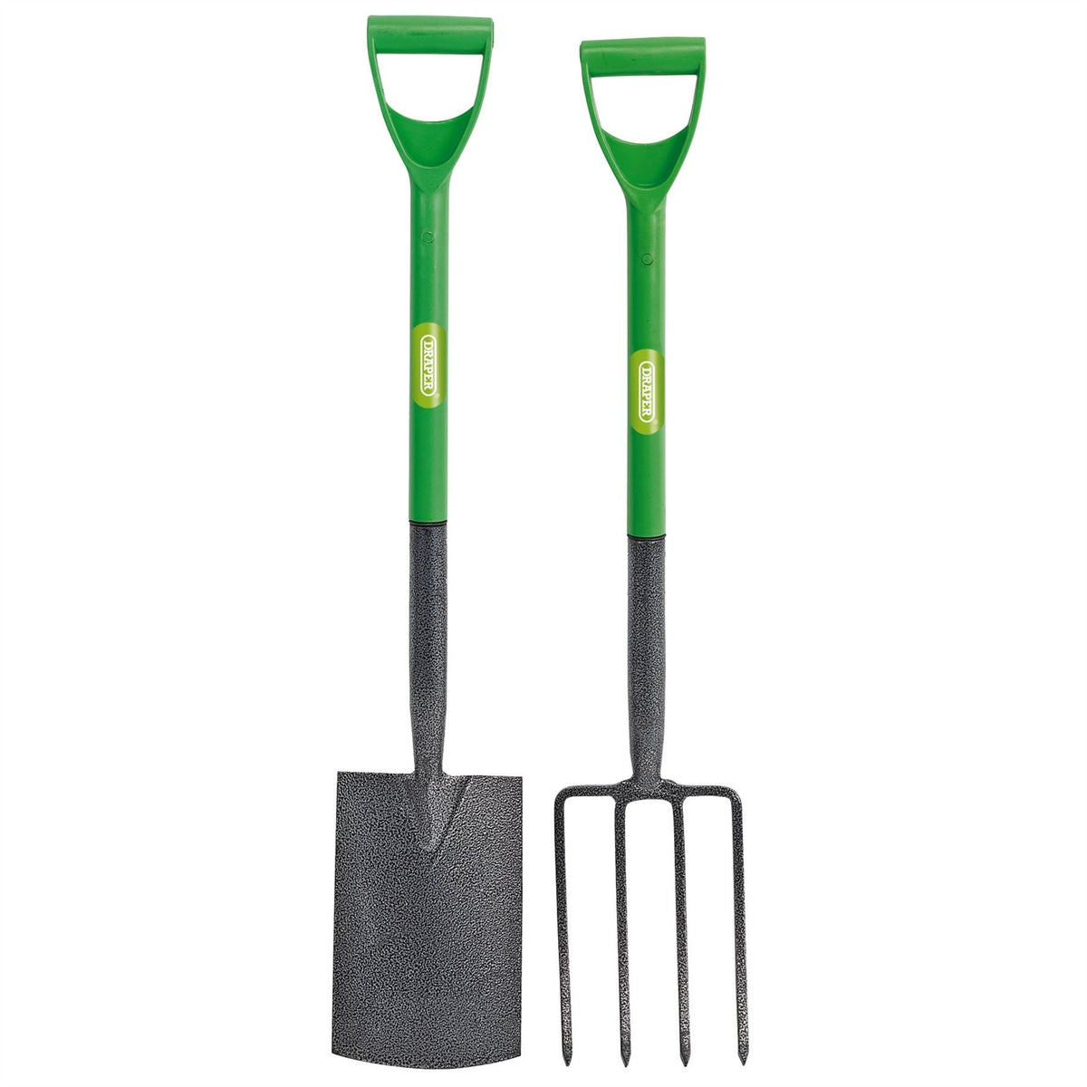 Draper Carbon Steel Garden Fork and Spade Set Green 16566 White Rose Tools