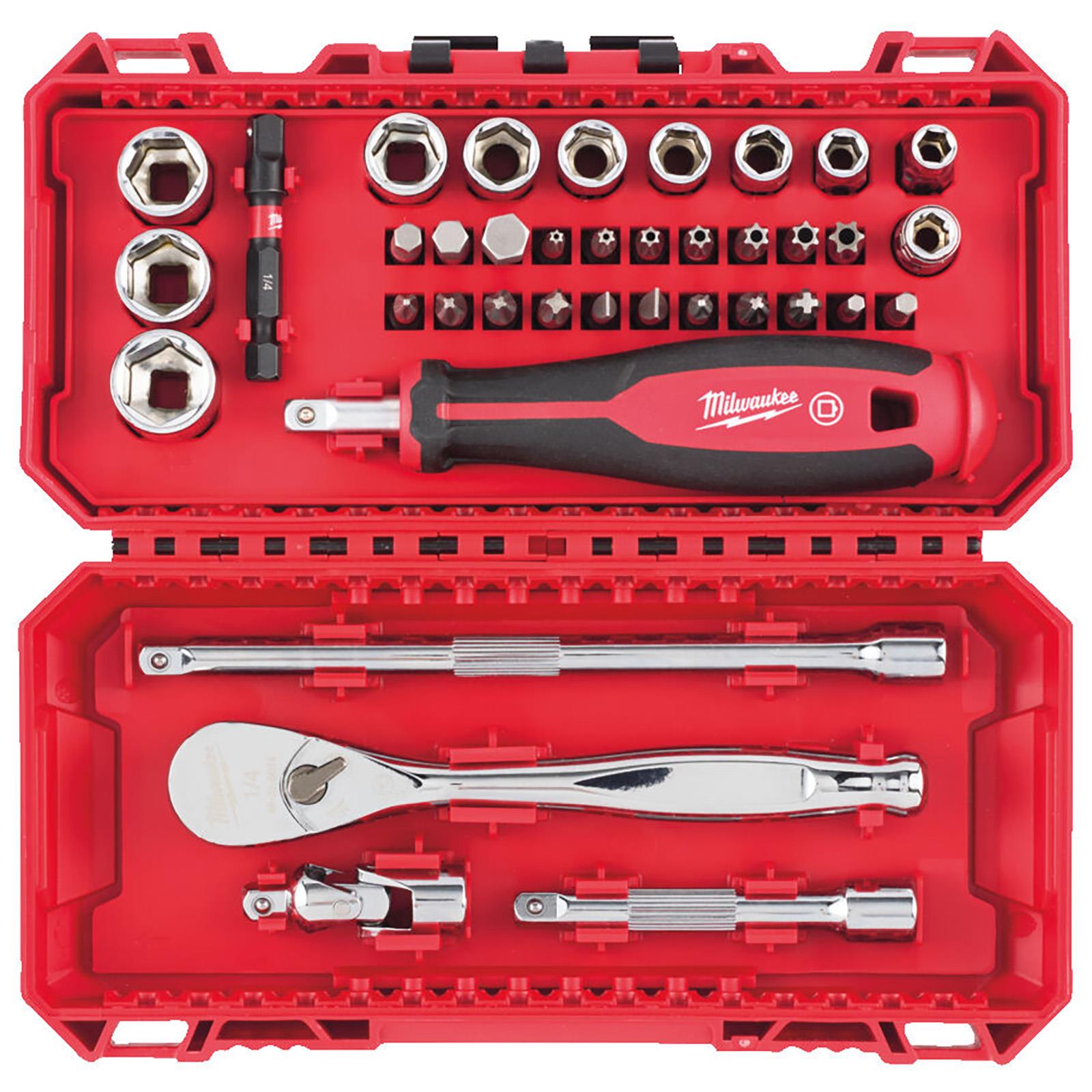 Milwuakee 1/4" Ratchet Driver Socket Set Metric In PACKOUT Compatible Box 38pc