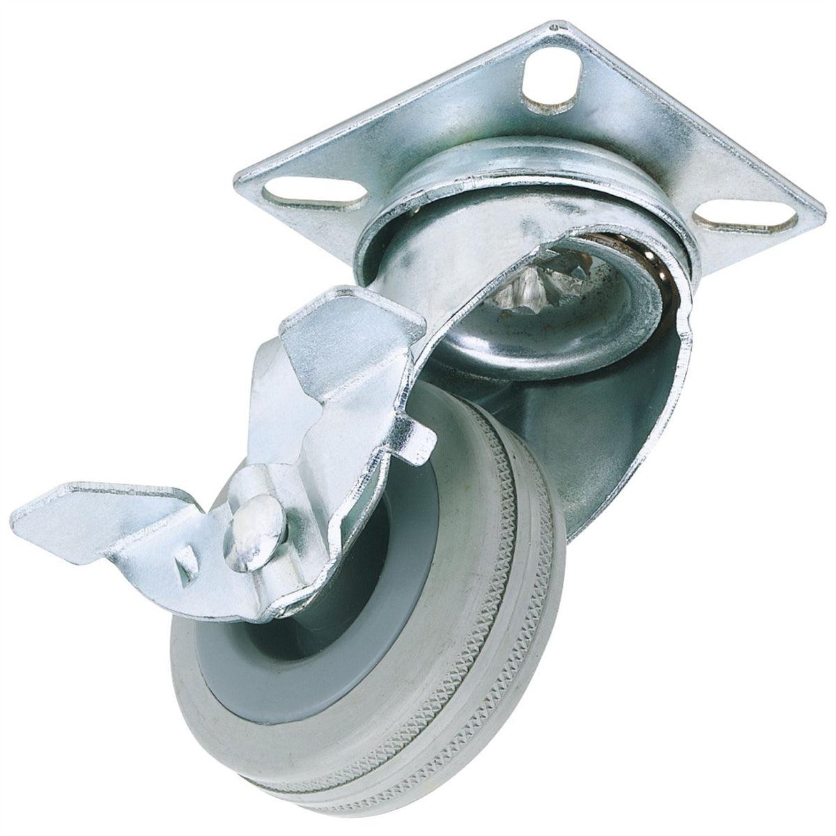 Draper Swivel Plate Fixing Rubber Castor with Brake 50mm Diameter S.W.L. 50kg 65469 White Rose Tools