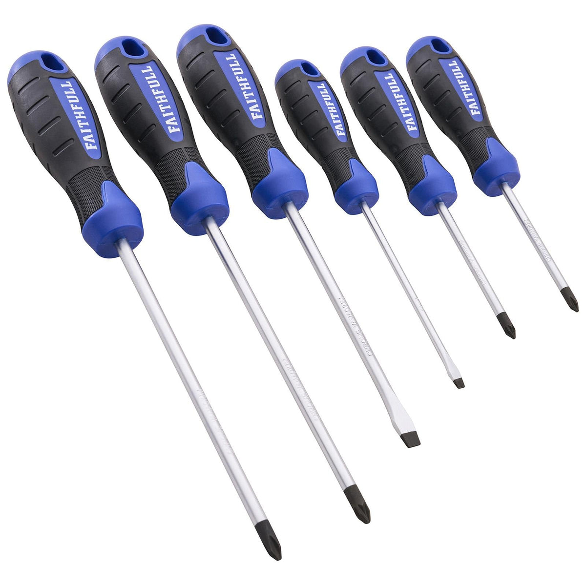 Faithfull 6 Piece Soft Grip Screwdriver Set Phillips Pozi Slotted FAISDSET6PRO White Rose Tools