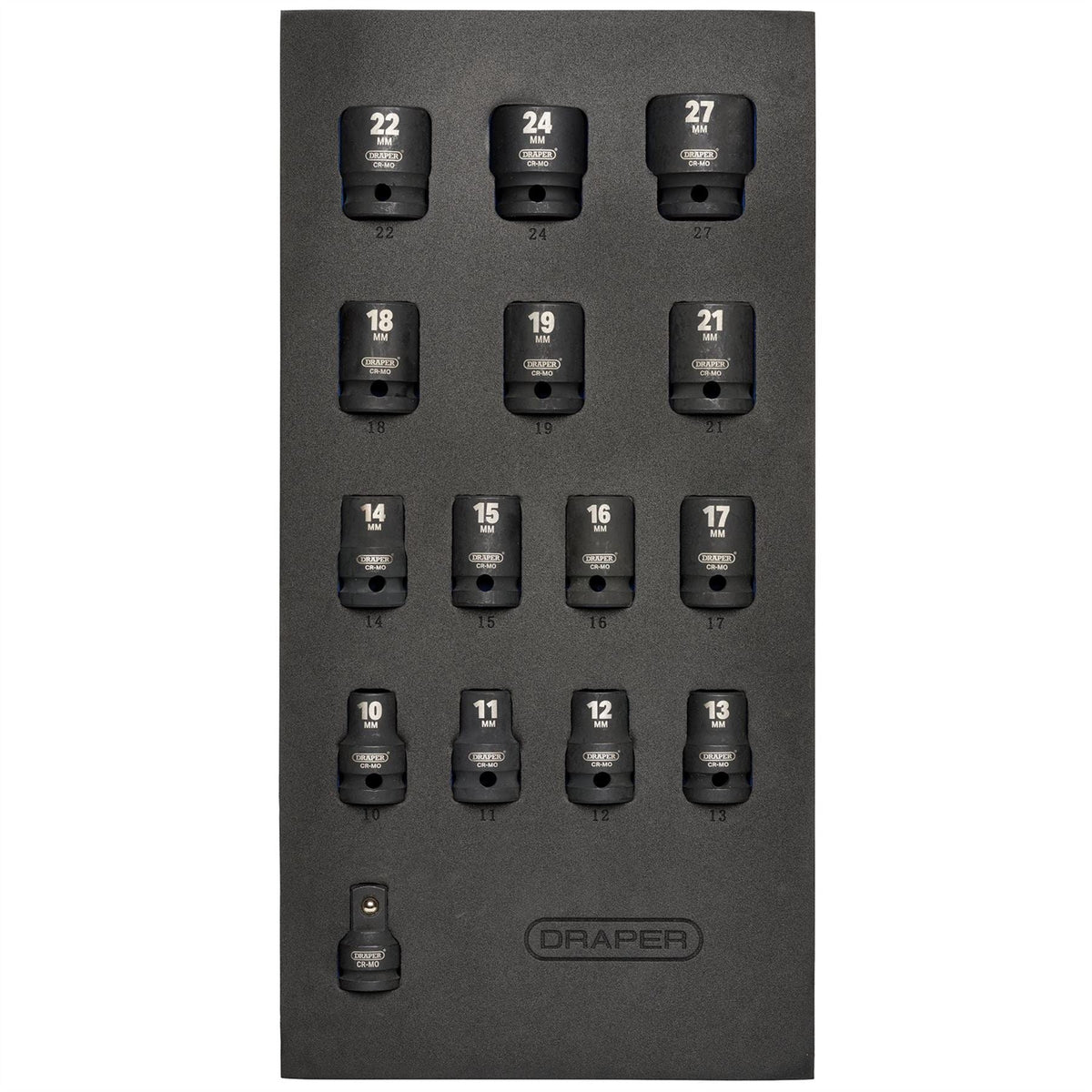 Draper HI-TORQ® Metric Impact Socket Set in EVA Drawer Insert Tray 1/2" Sq. Dr. (15 Piece) 63415 White Rose Tools