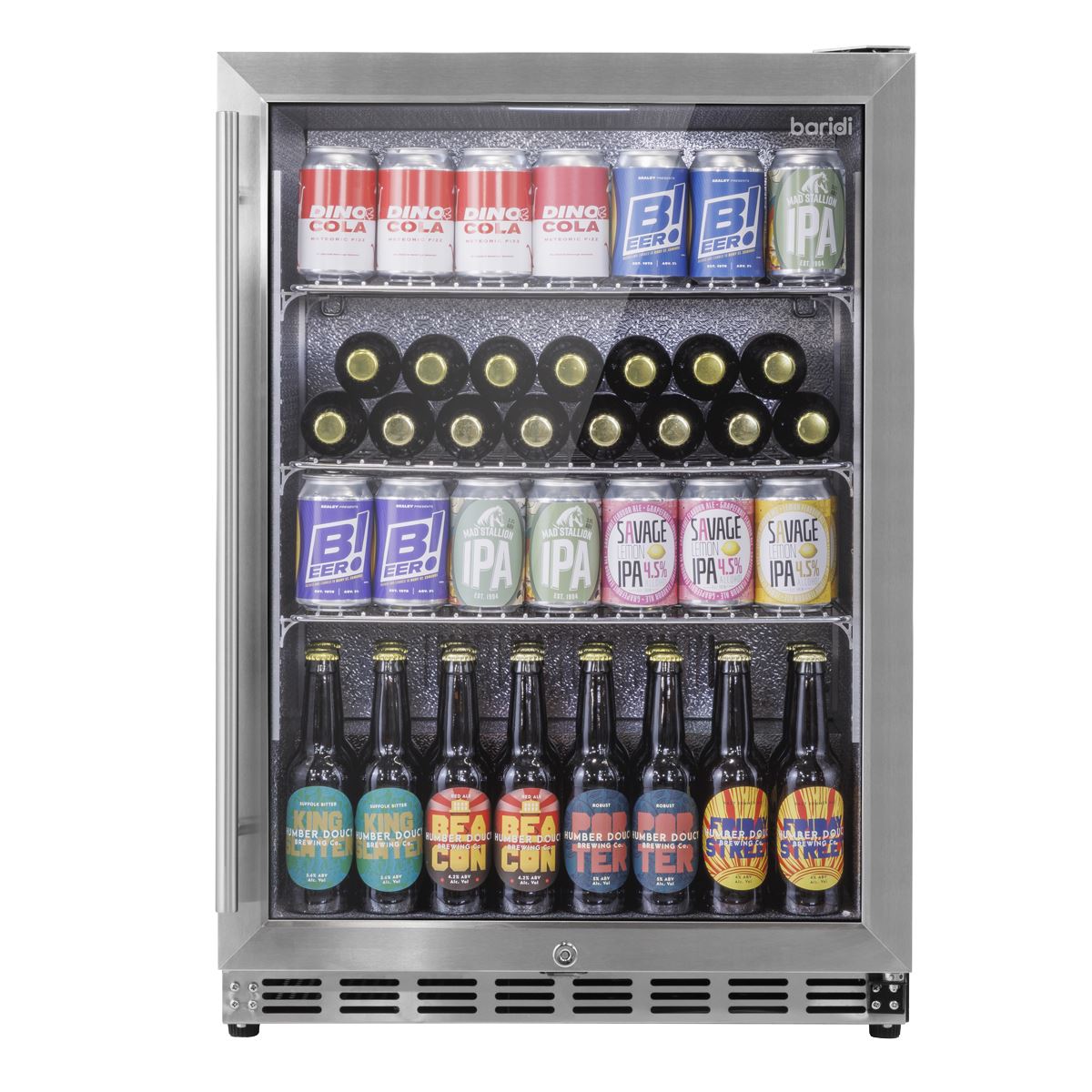 Baridi Outdoor Drinks/Beverage/Bar Fridge with Triple Glazed Door & Security Lock 150L - Stainless Steel White Rose Tools
