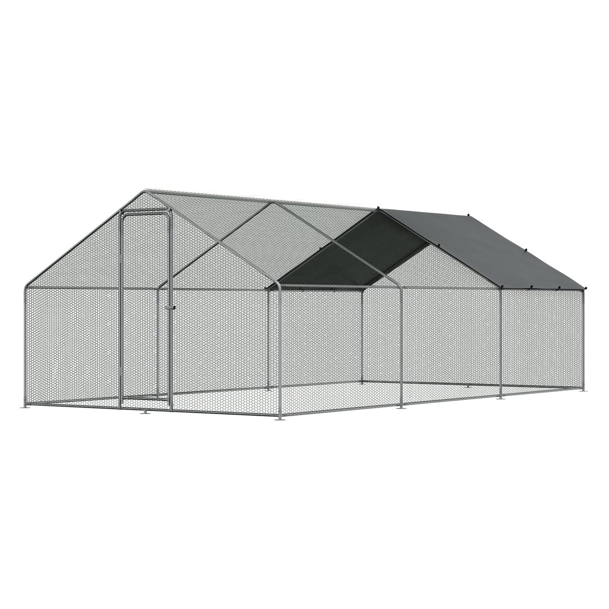 Dellonda 3 x 6 x 2m Walk-In Chicken Run, Galvanized Steel, Roof Cover, PVC Coated Chicken Wire White Rose Tools