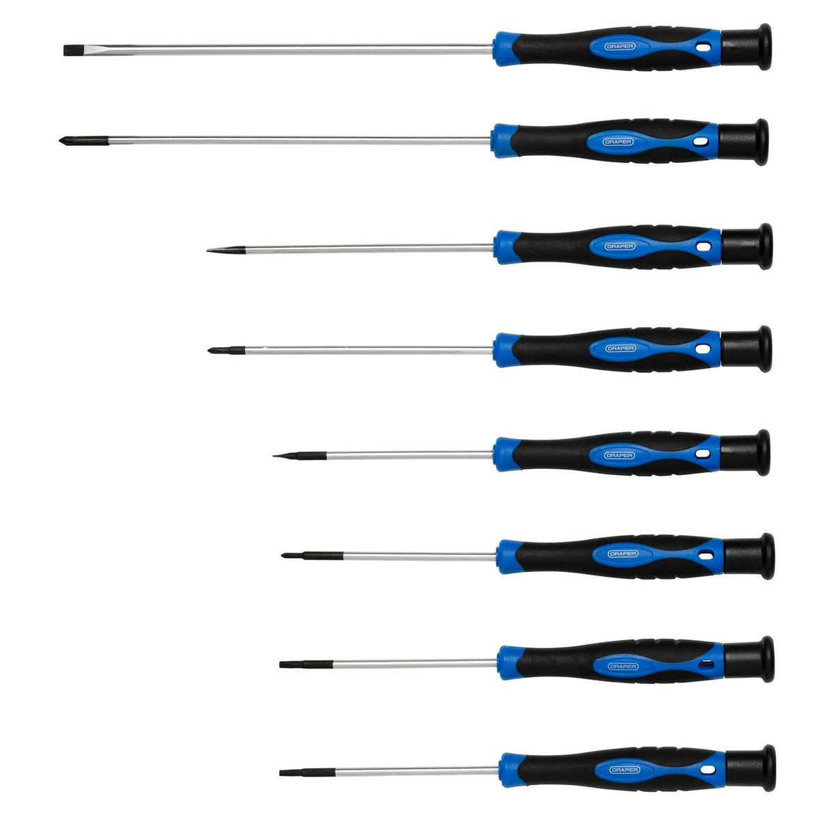 Draper Extra Long Precision Screwdriver Set in 1/4 Drawer EVA Insert Tray (8 Piece) 63399 White Rose Tools